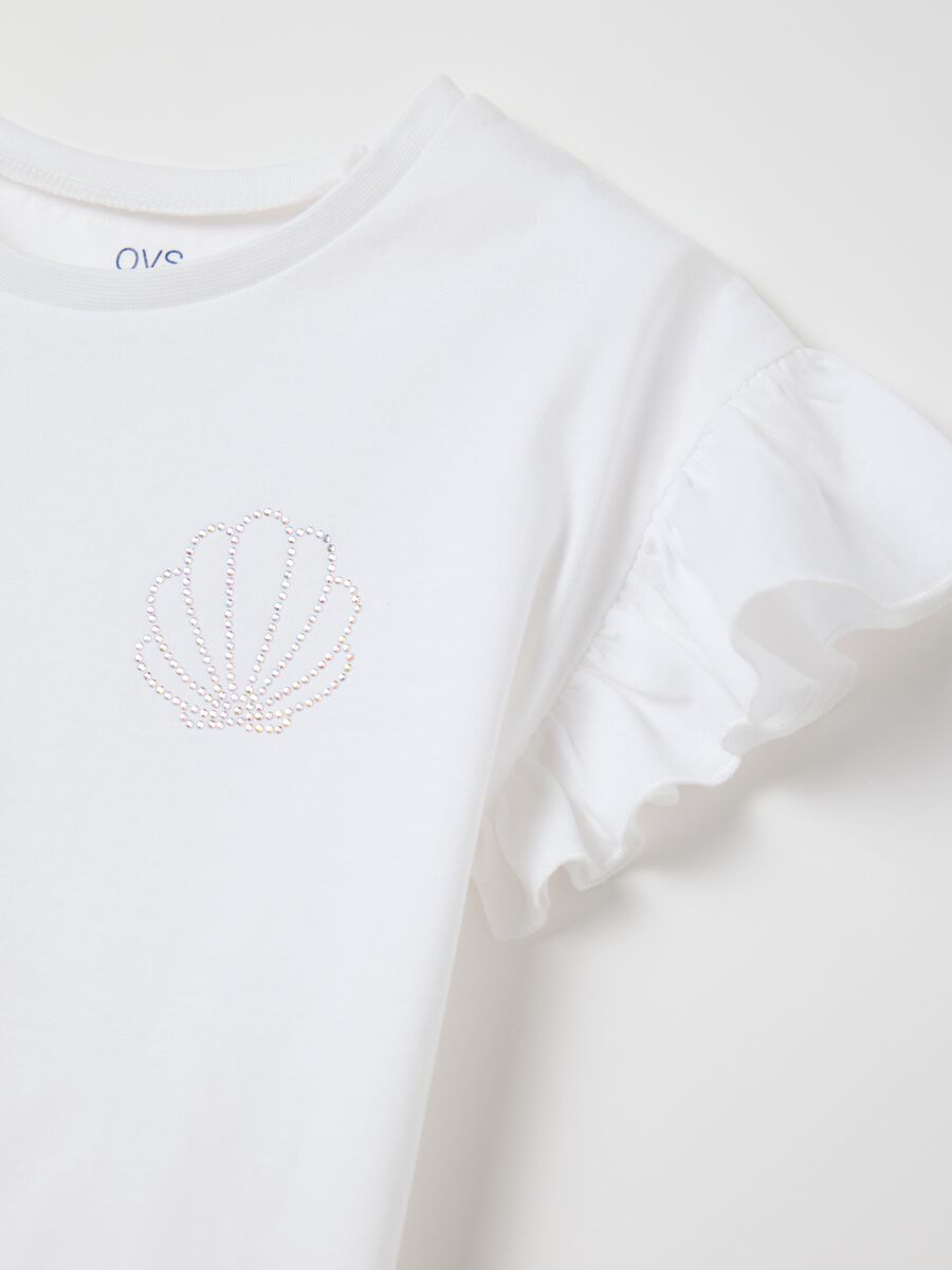 White T-shirt in cotton with diamant&eacute;s_2