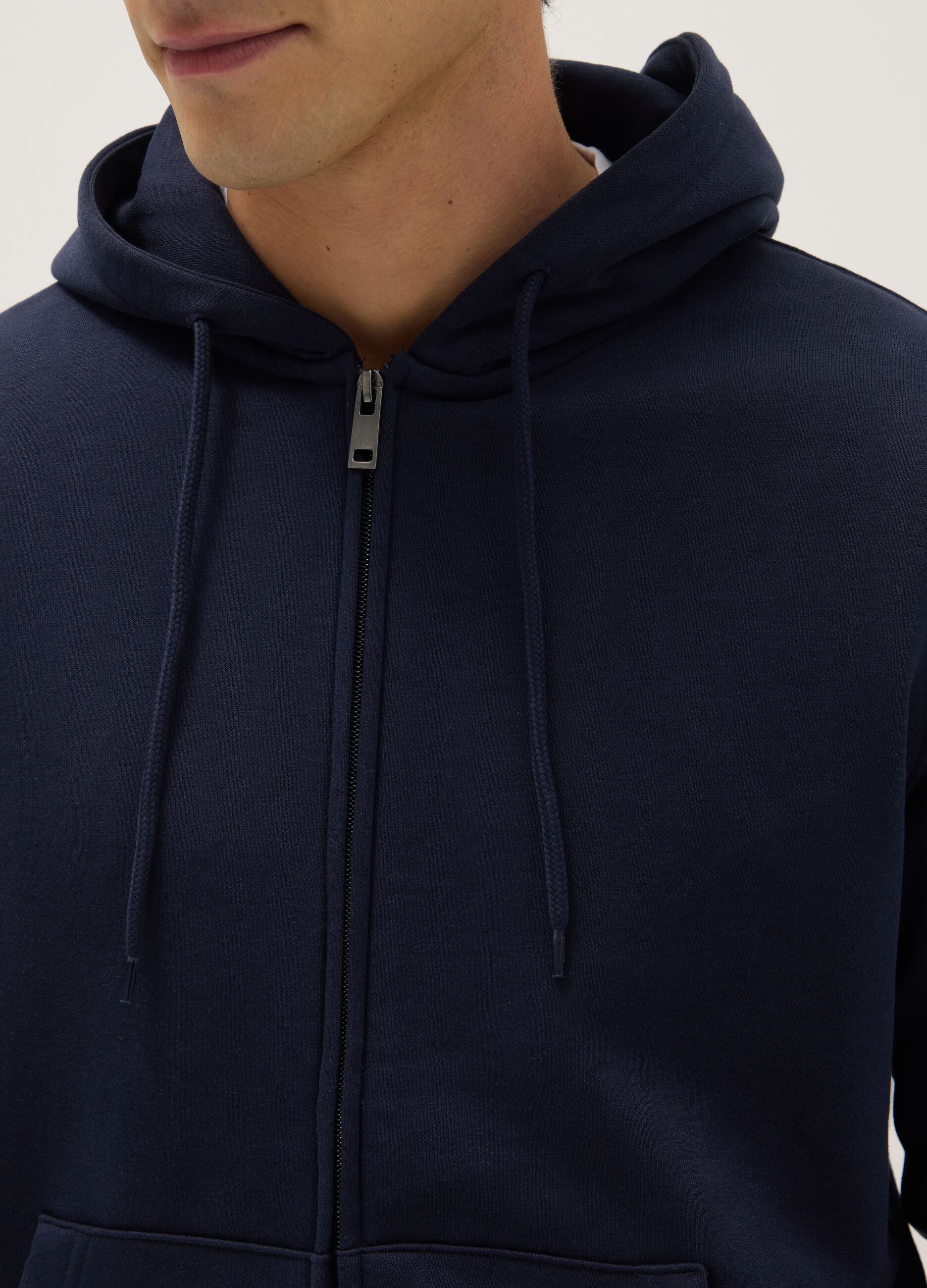 Blue regular fit cotton-blend hoodie with zip