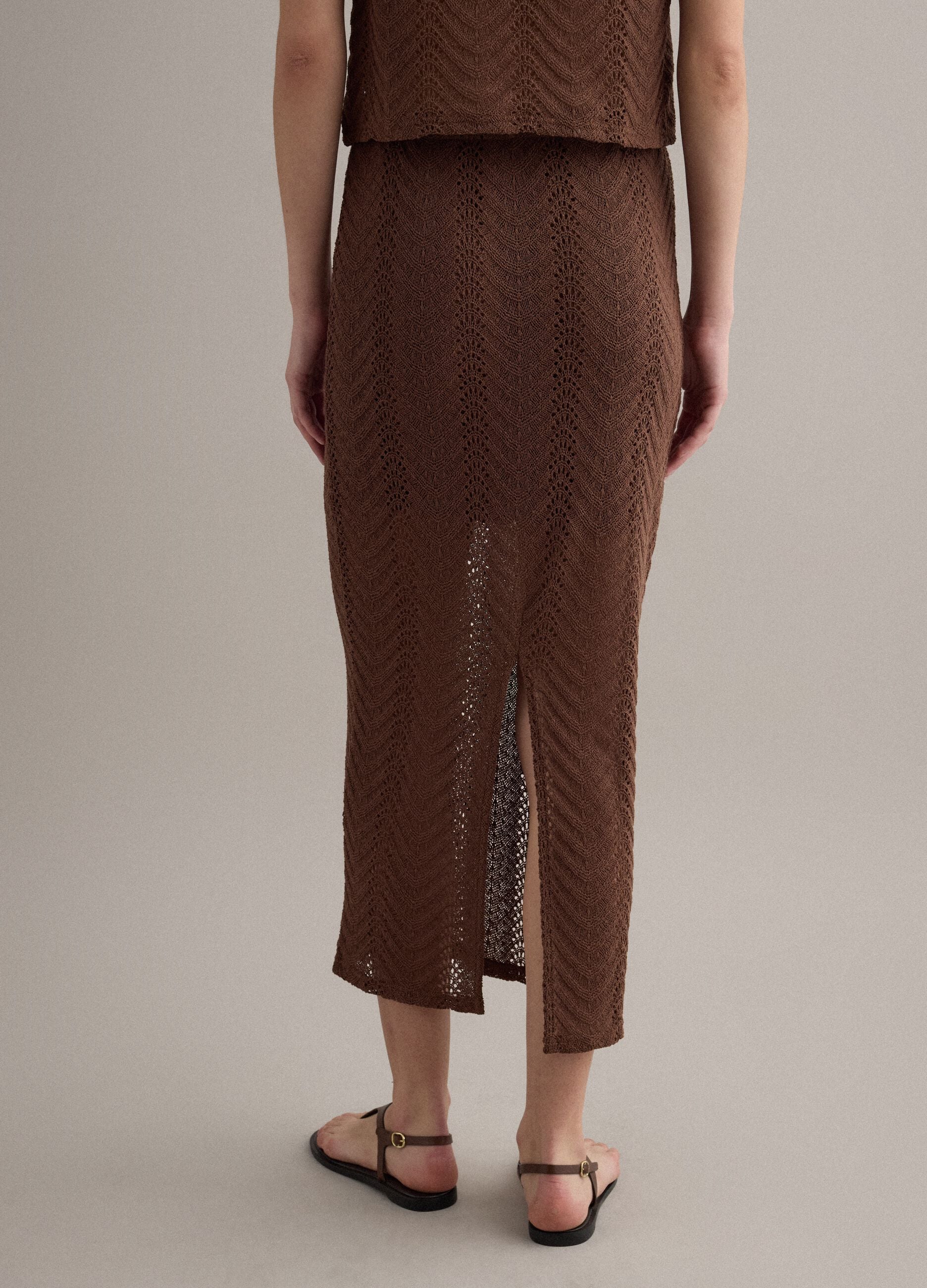 Brown maxi skirt in a regular fit with openwork design