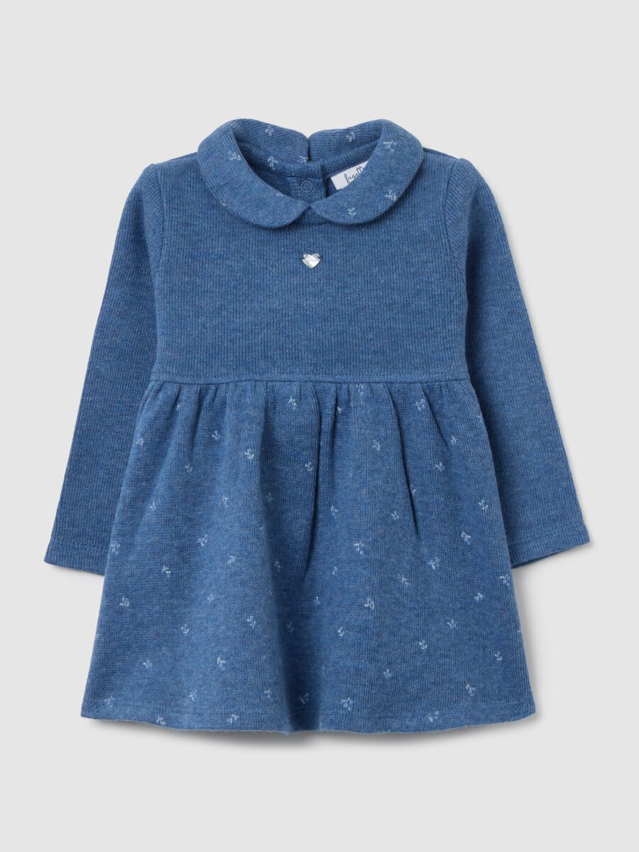 Baby girl's blue dress in pure cotton with regular fit and round neckline_0