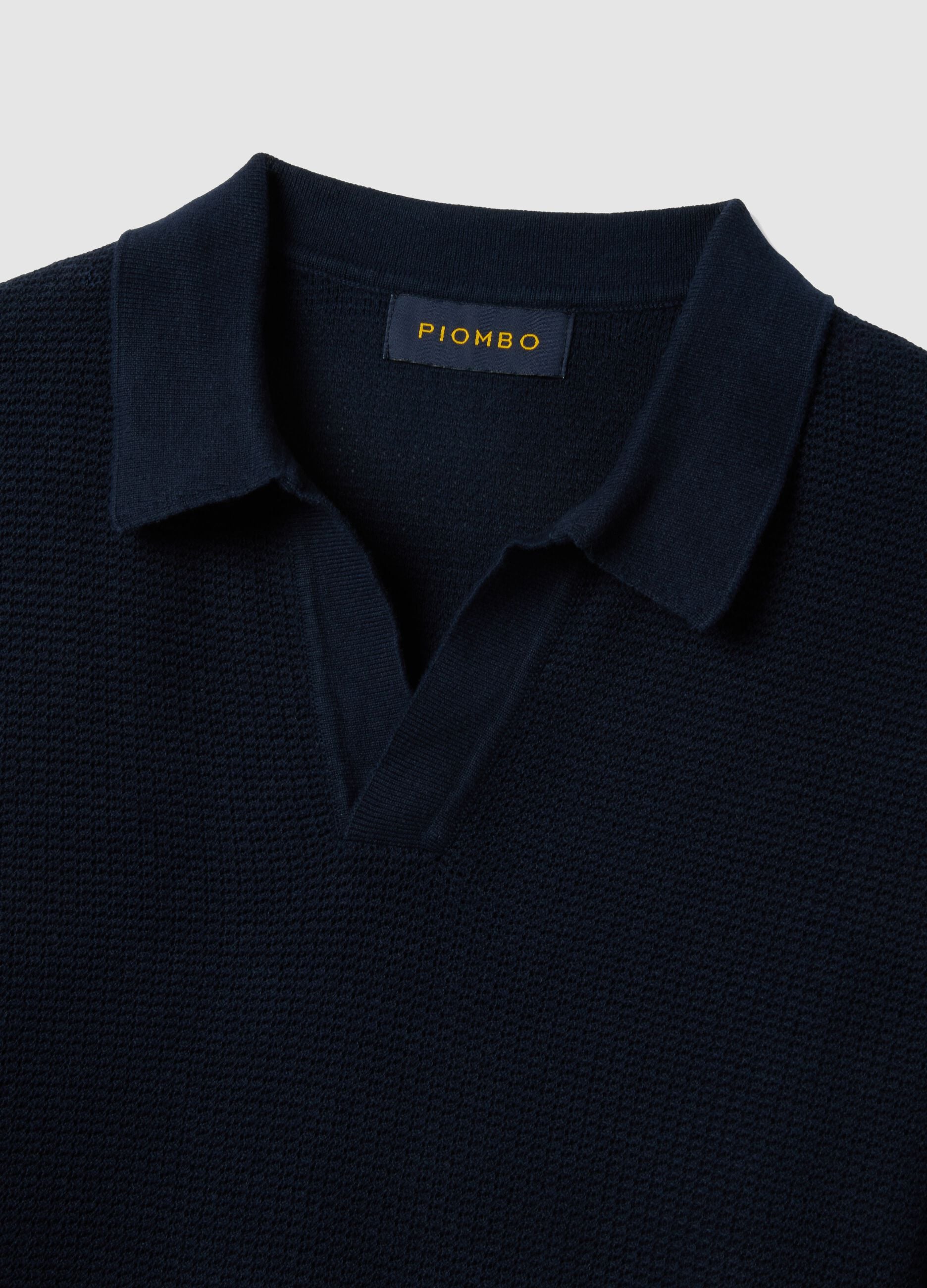 Regular fit blue pure cotton pullover with polo collar