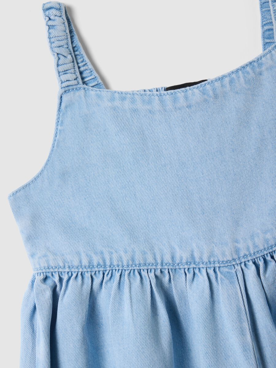 Girl's Regular Fit Light Blue Denim Cotton Blend Overalls_2