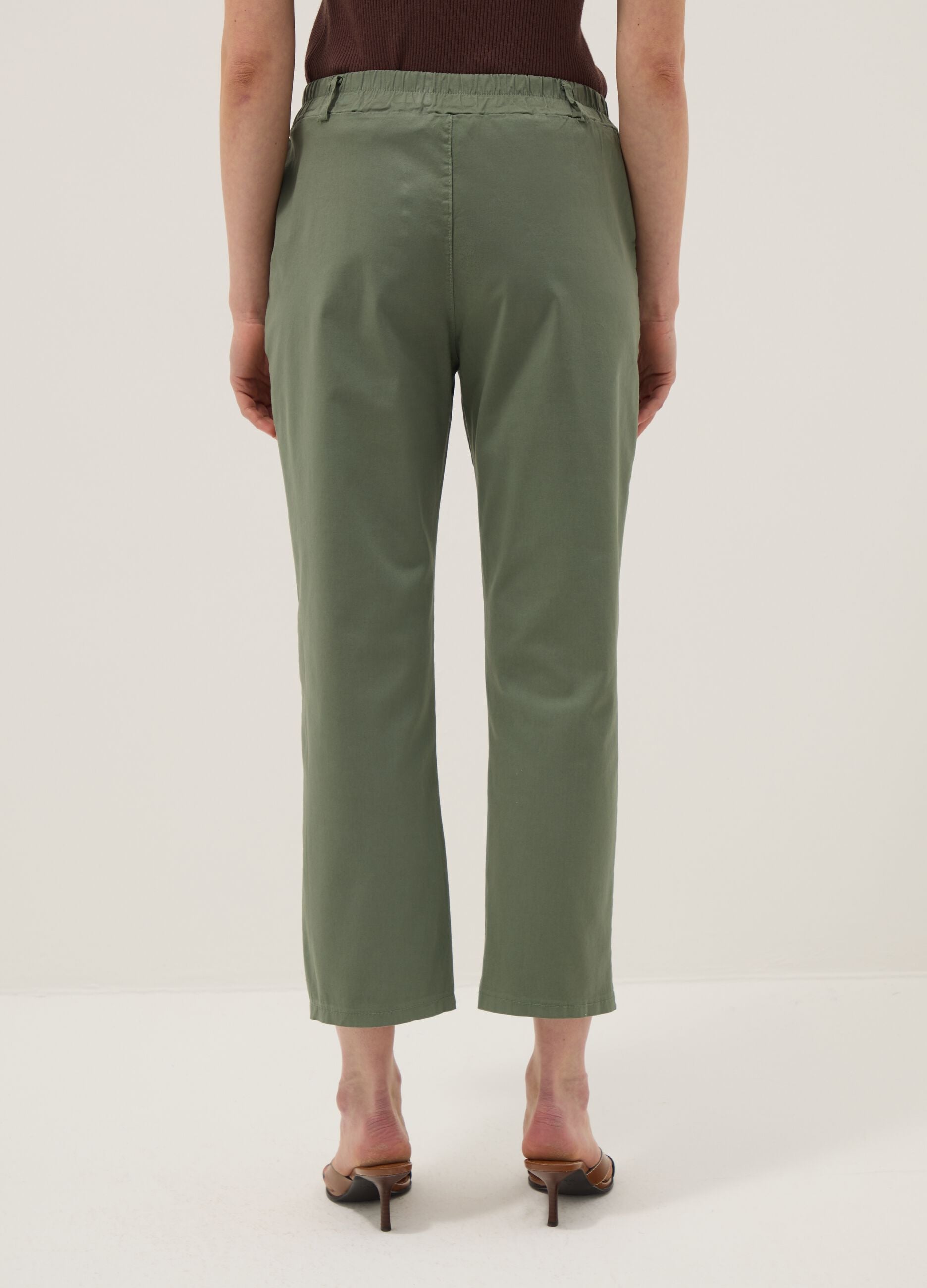 Regular Fit Green Stretch Cotton Trousers