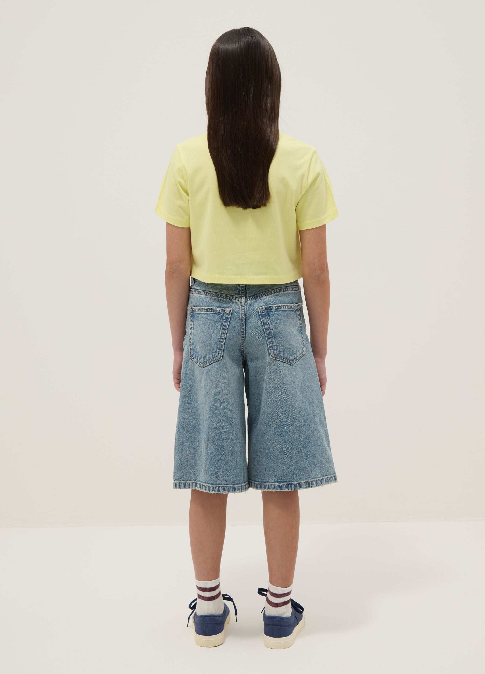 Girls' Regular Fit Blue Denim Cotton Shorts