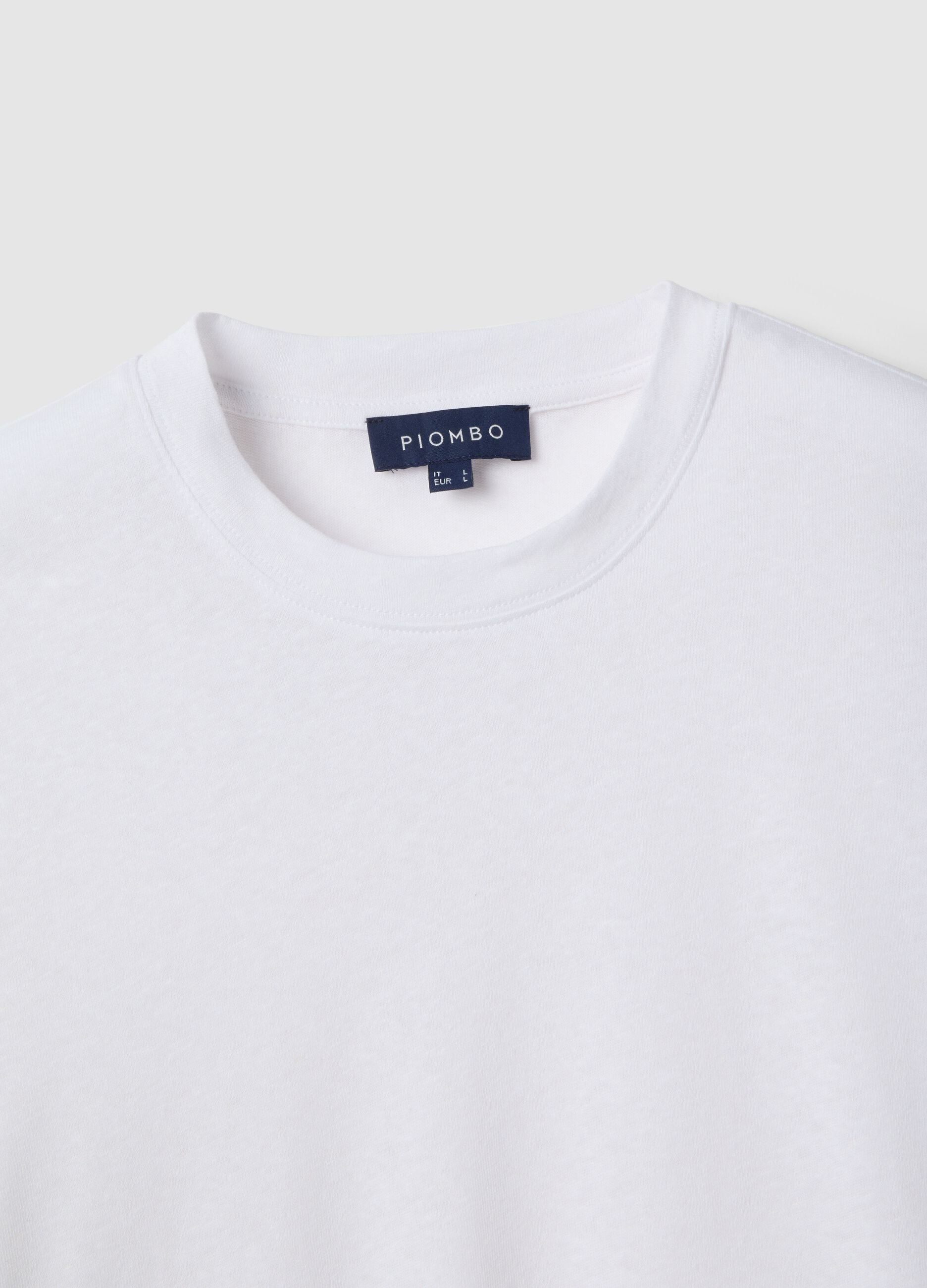 White regular fit linen and cotton blend T-shirt