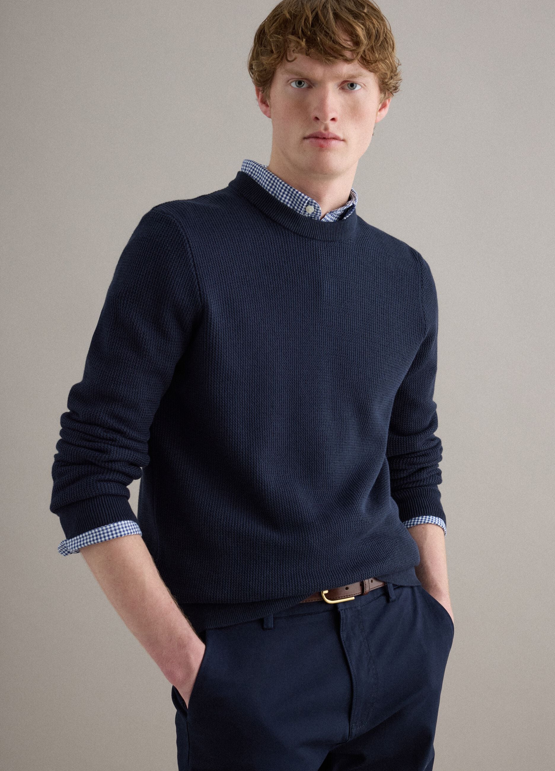 Blue Crewneck Sweater in Pure Cotton Regular Fit