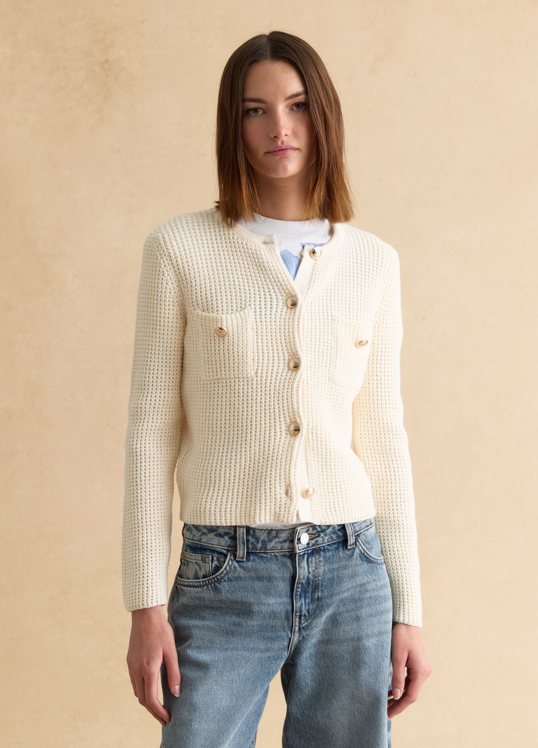 Beige Cardigan in Pure Cotton