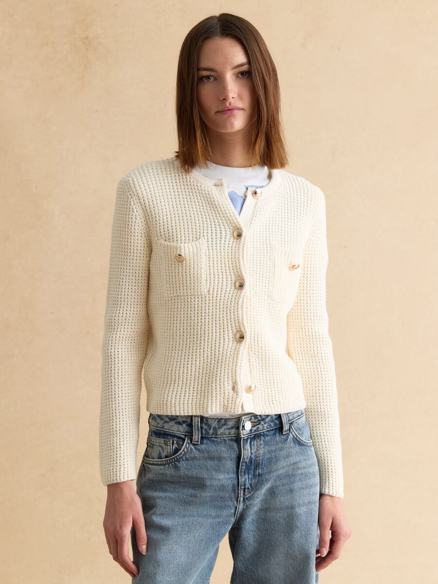 Beige Cardigan in Pure Cotton_0