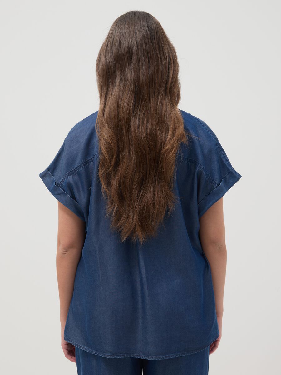 Blue pure lyocell regular fit shirt with mandarin collar_3