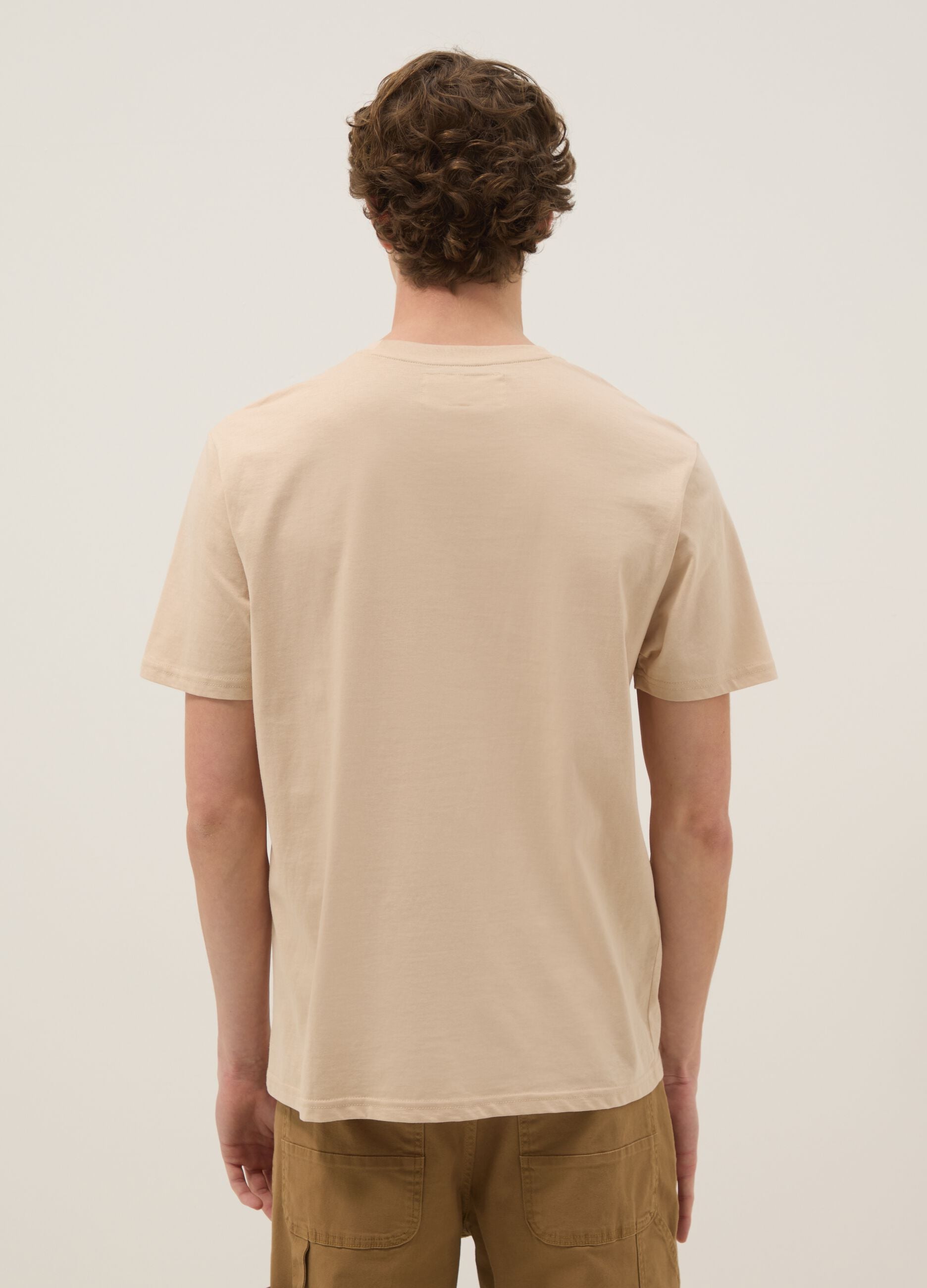 Beige pure cotton regular fit T-shirt with print