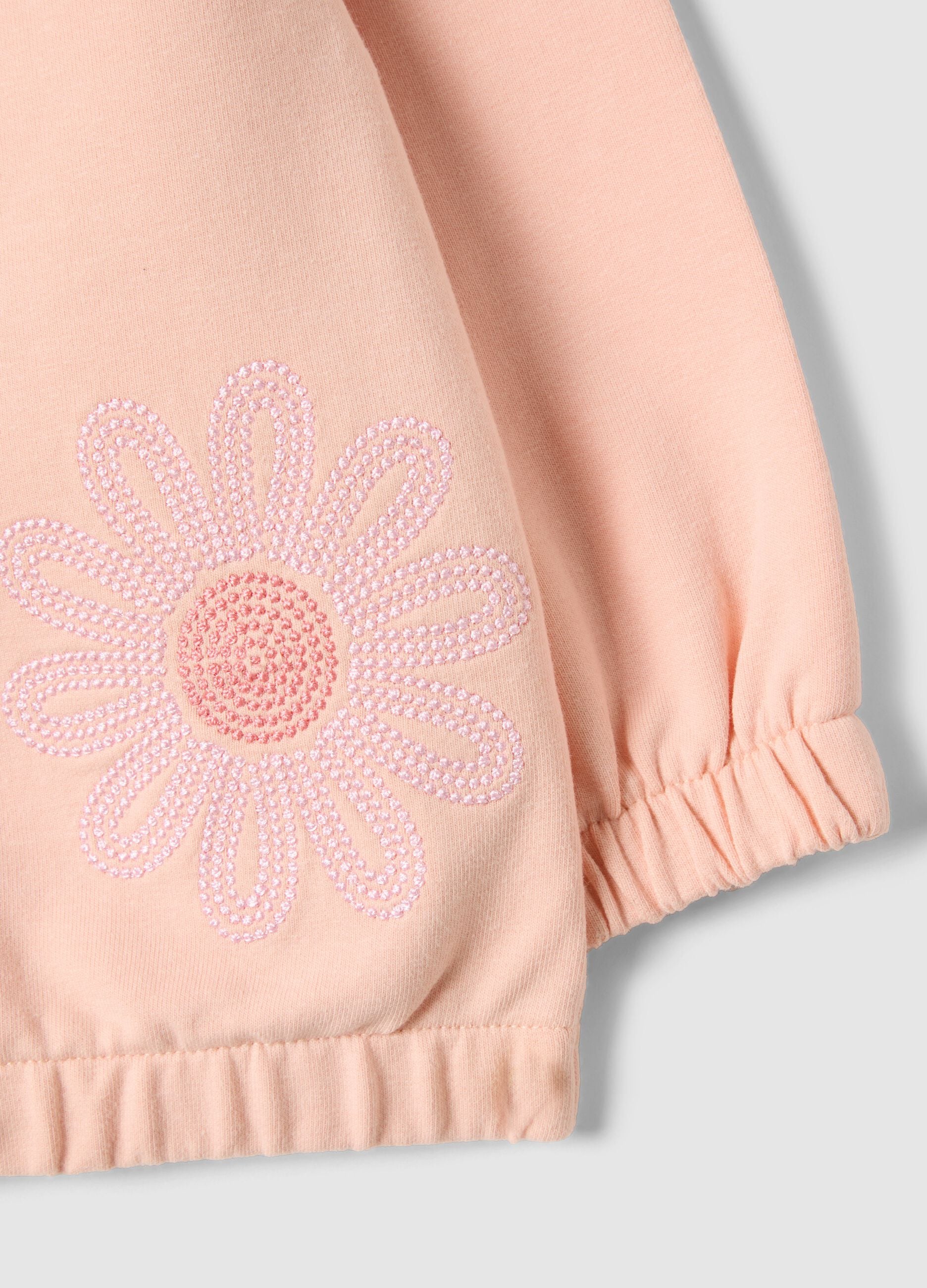 Pink stretch cotton sweatshirt for girls regular fit with flowers