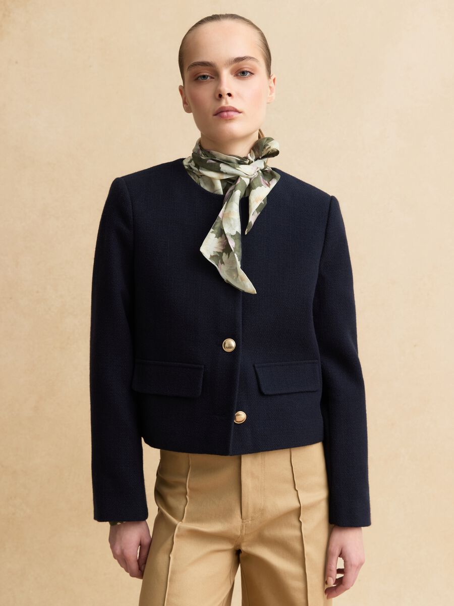 Blazer in misto viscosa blu regular fit con bottoni dorati_1