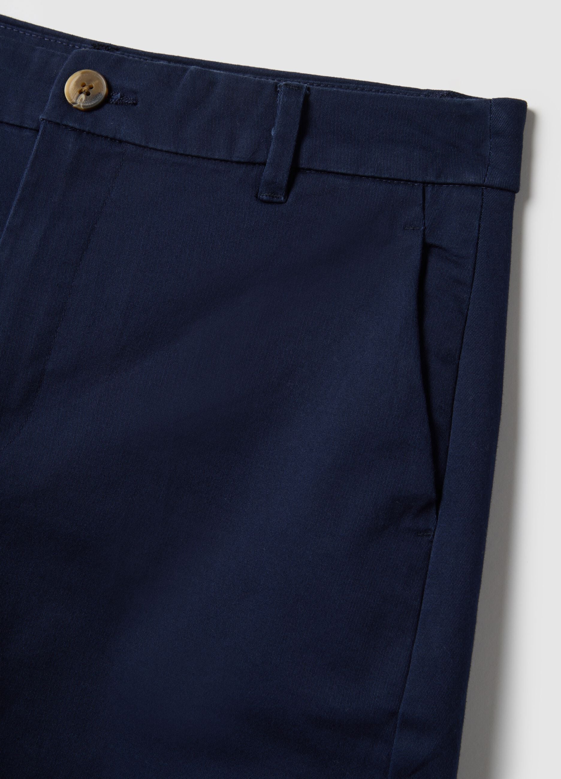Blue Stretch Cotton Regular Fit Chino Trousers