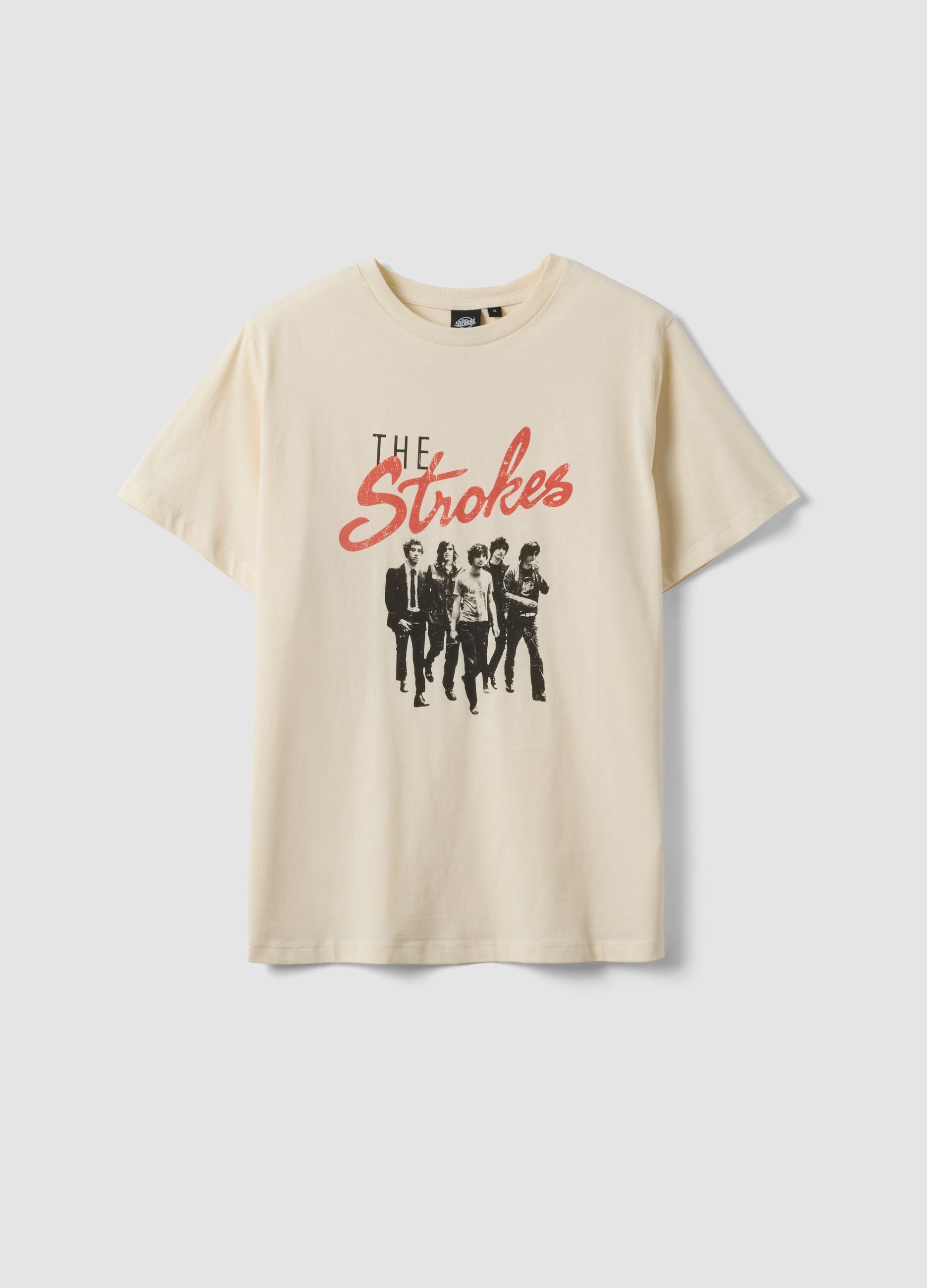Beige pure cotton T-shirt with oversized print, relaxed fit
