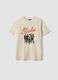 Beige pure cotton T-shirt with oversized print, relaxed fit_4