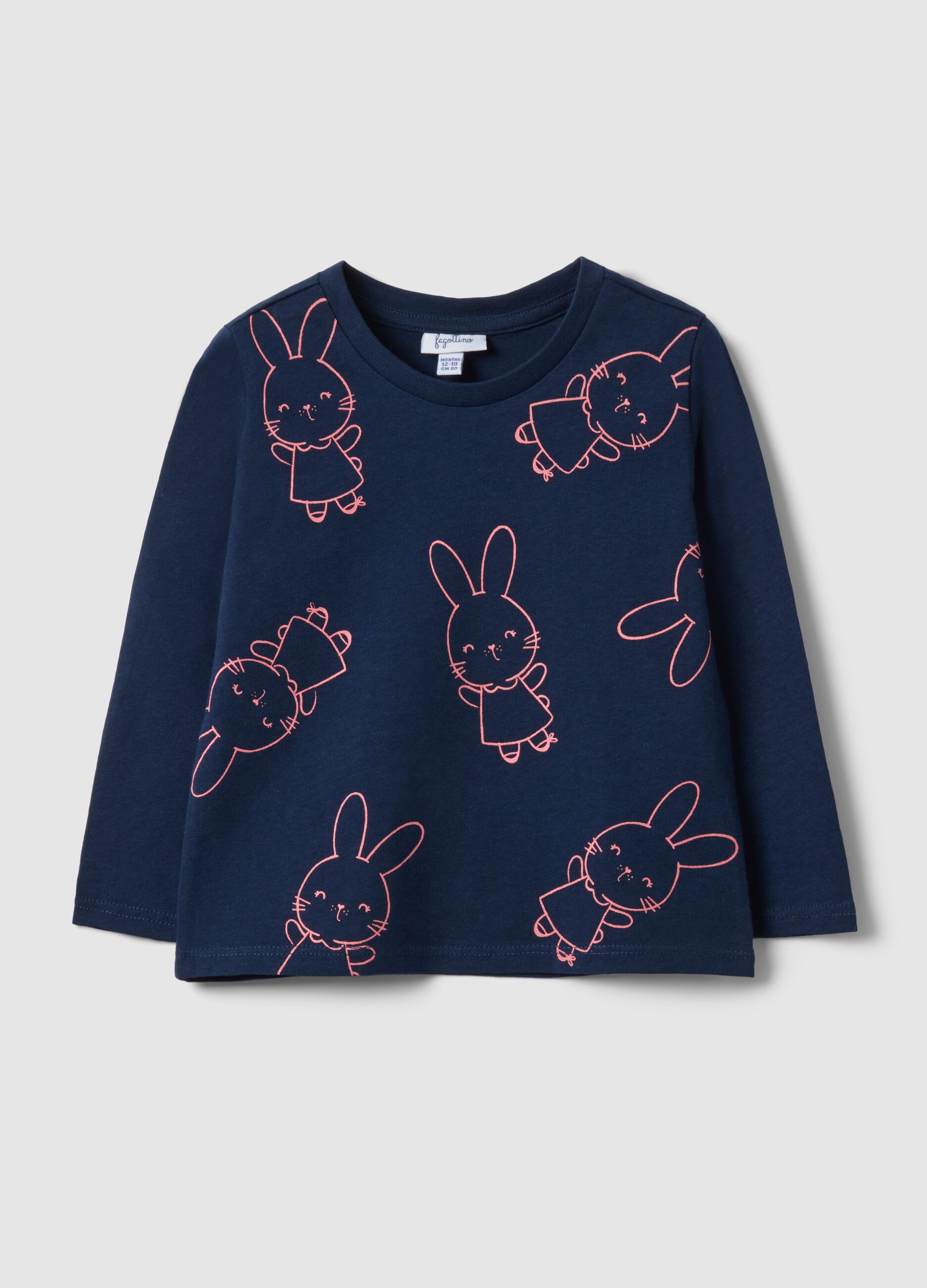 Blue long-sleeved pure cotton T-shirt with regular fit print