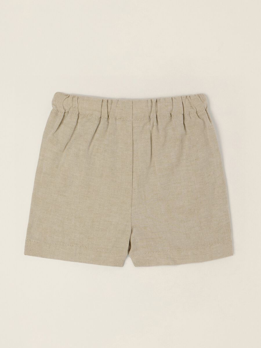 Beige cotton-linen blend shorts with elasticated waist, regular fit_2