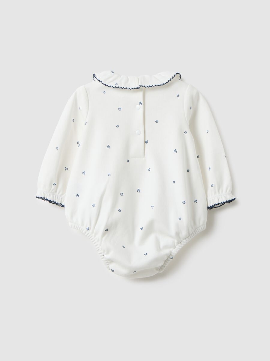 Baby girl white pure cotton bodysuit with ruffle collar and hearts_1