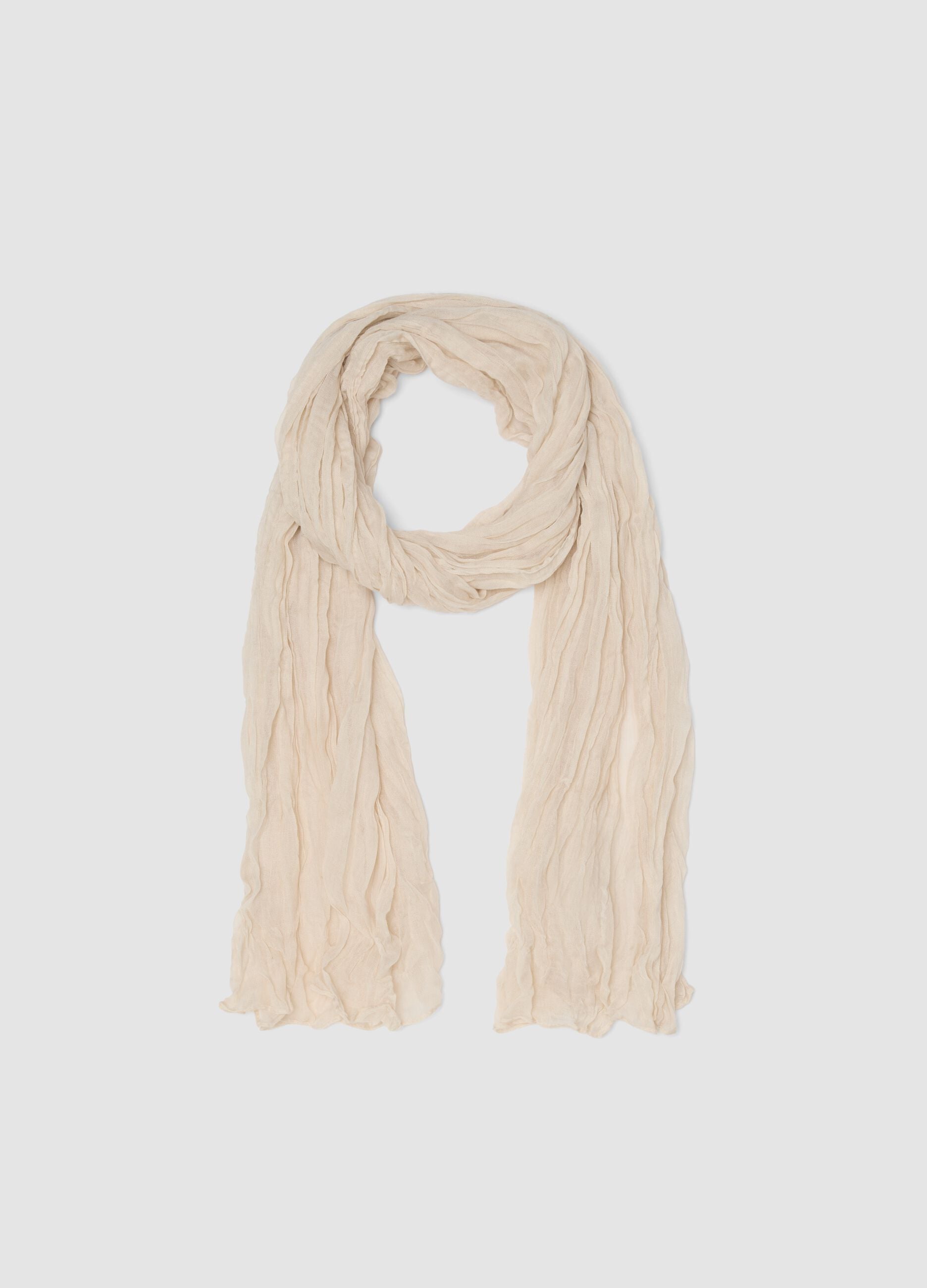 Sciarpa beige effetto stropicciato semitrasparente