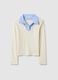 Beige regular fit stretch cotton T-shirt with contrast collar_4