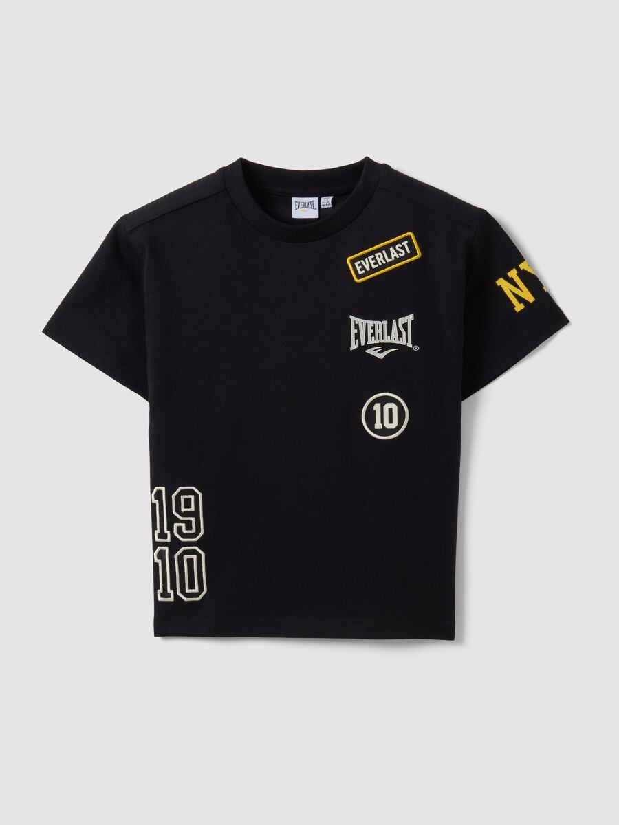 T-shirt nera in puro cotone con stampe all over per bambino_0
