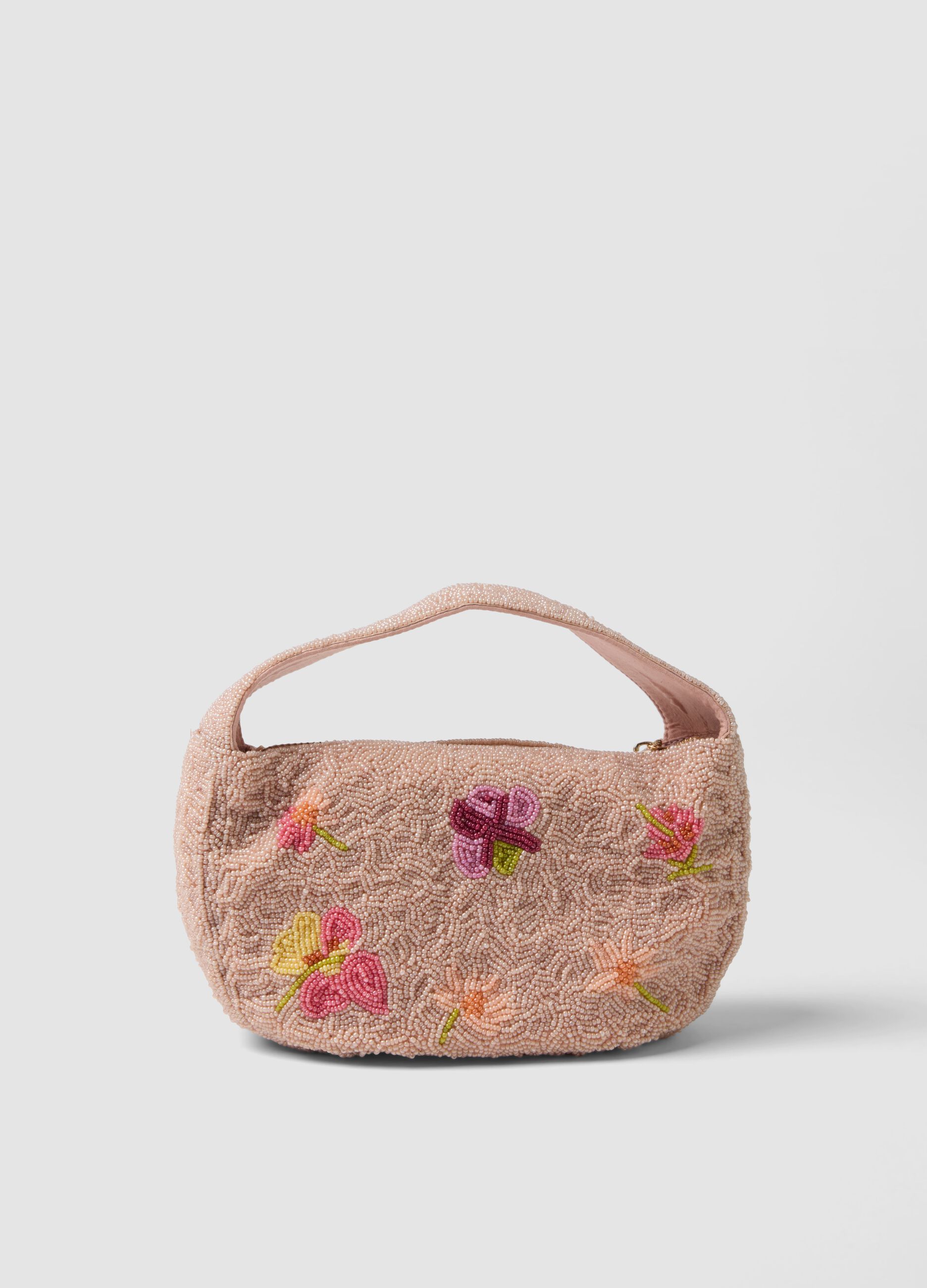 Pink bag with floral bead embroidery