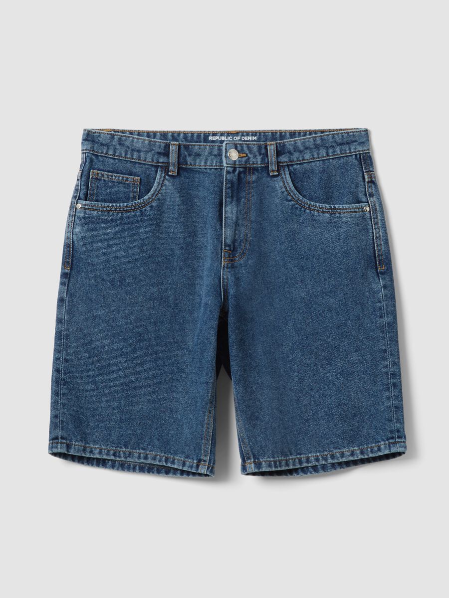Blue denim Bermuda shorts in cotton blend, regular fit_4