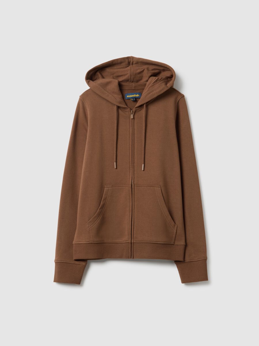 Felpa in misto cotone marrone regular fit con cappuccio e zip_4