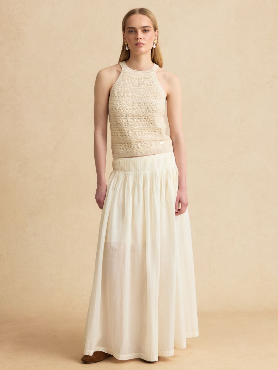Beige pure cotton midi skirt_0