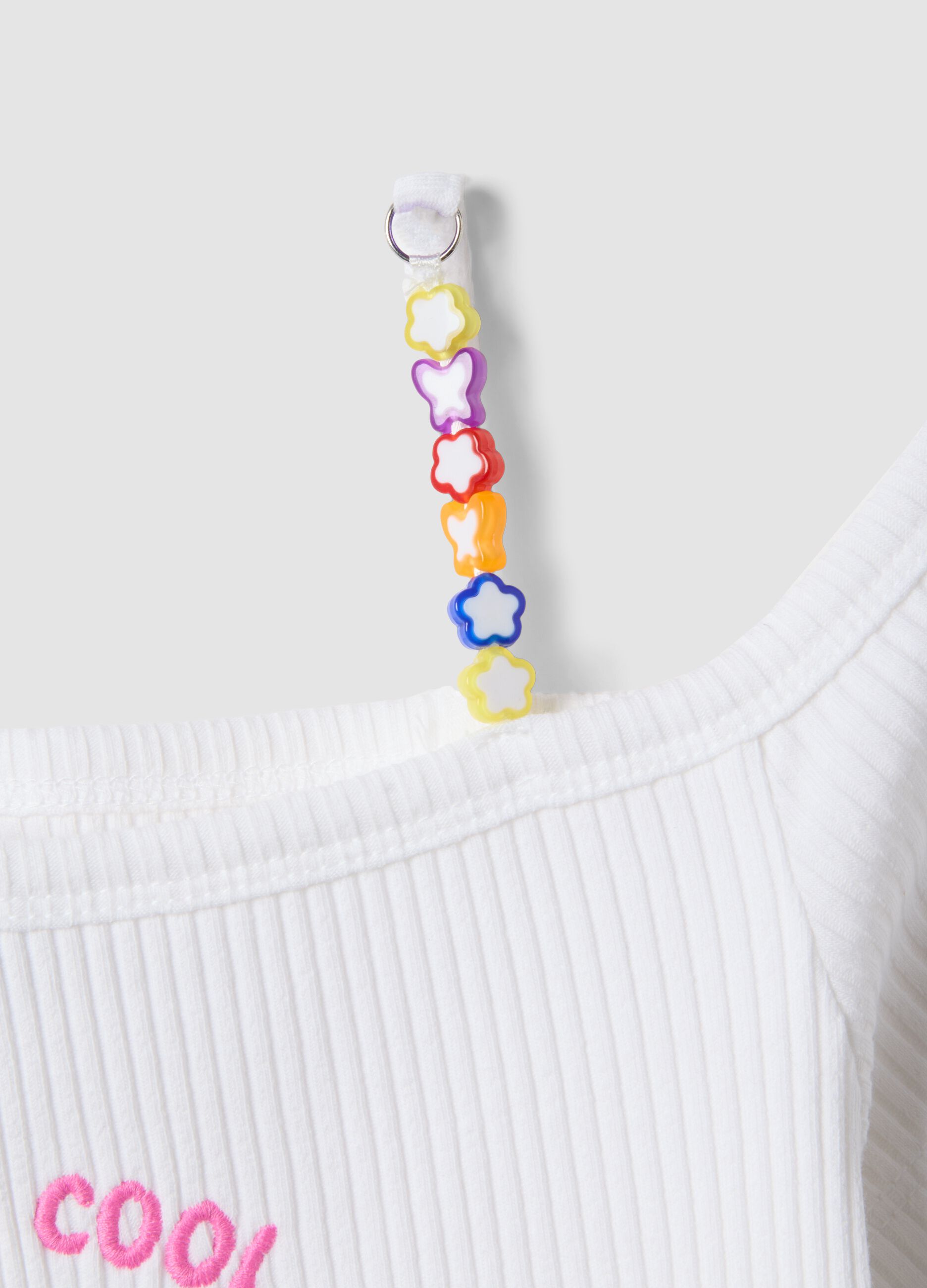 Girls&rsquo; white slim-fit striped stretch cotton T-shirt