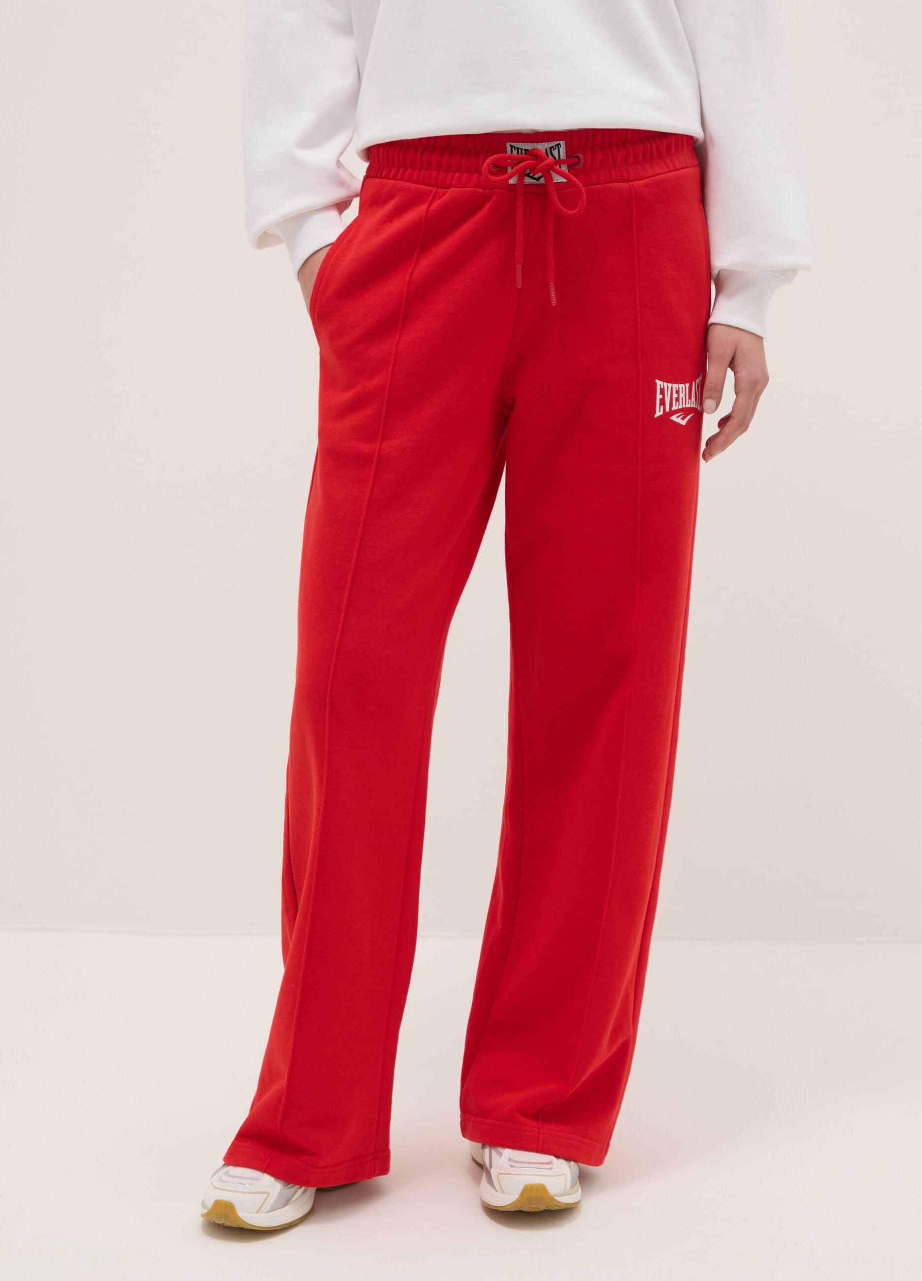Red wide-leg cotton blend trousers regular fit with Everlast logo