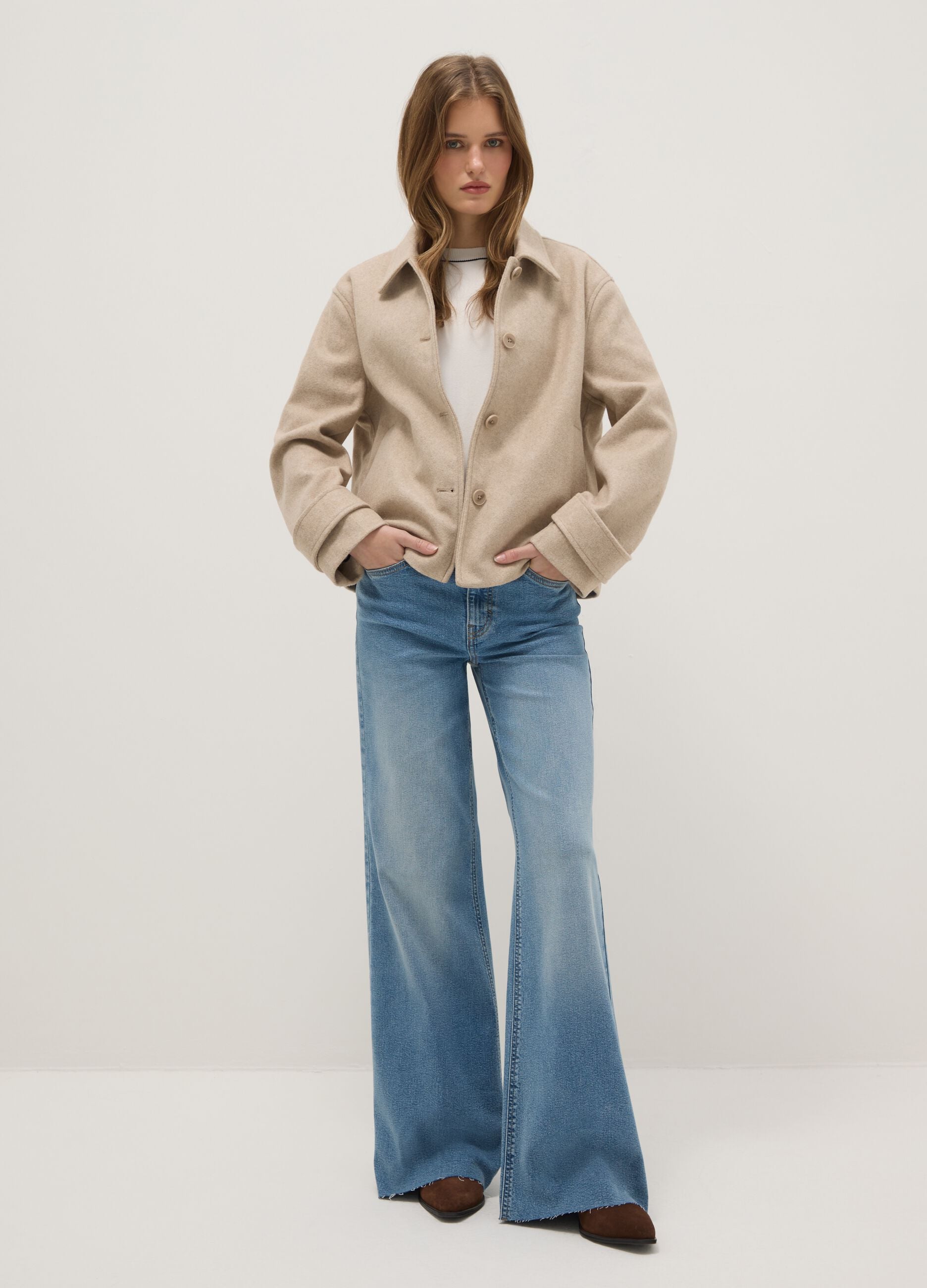 Beige short coat regular fit with buttons