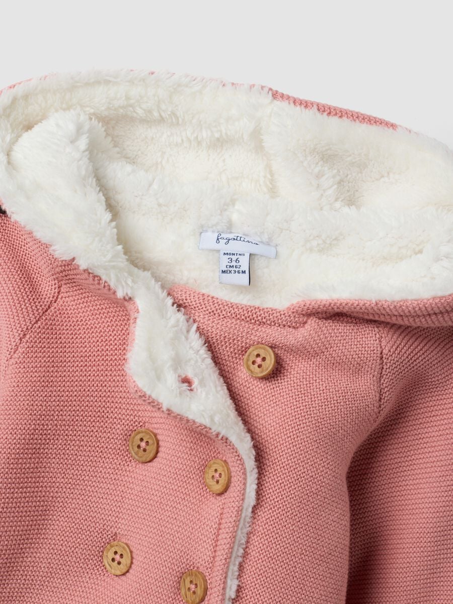 Pink hooded jacket in pure organic cotton for baby girl_2