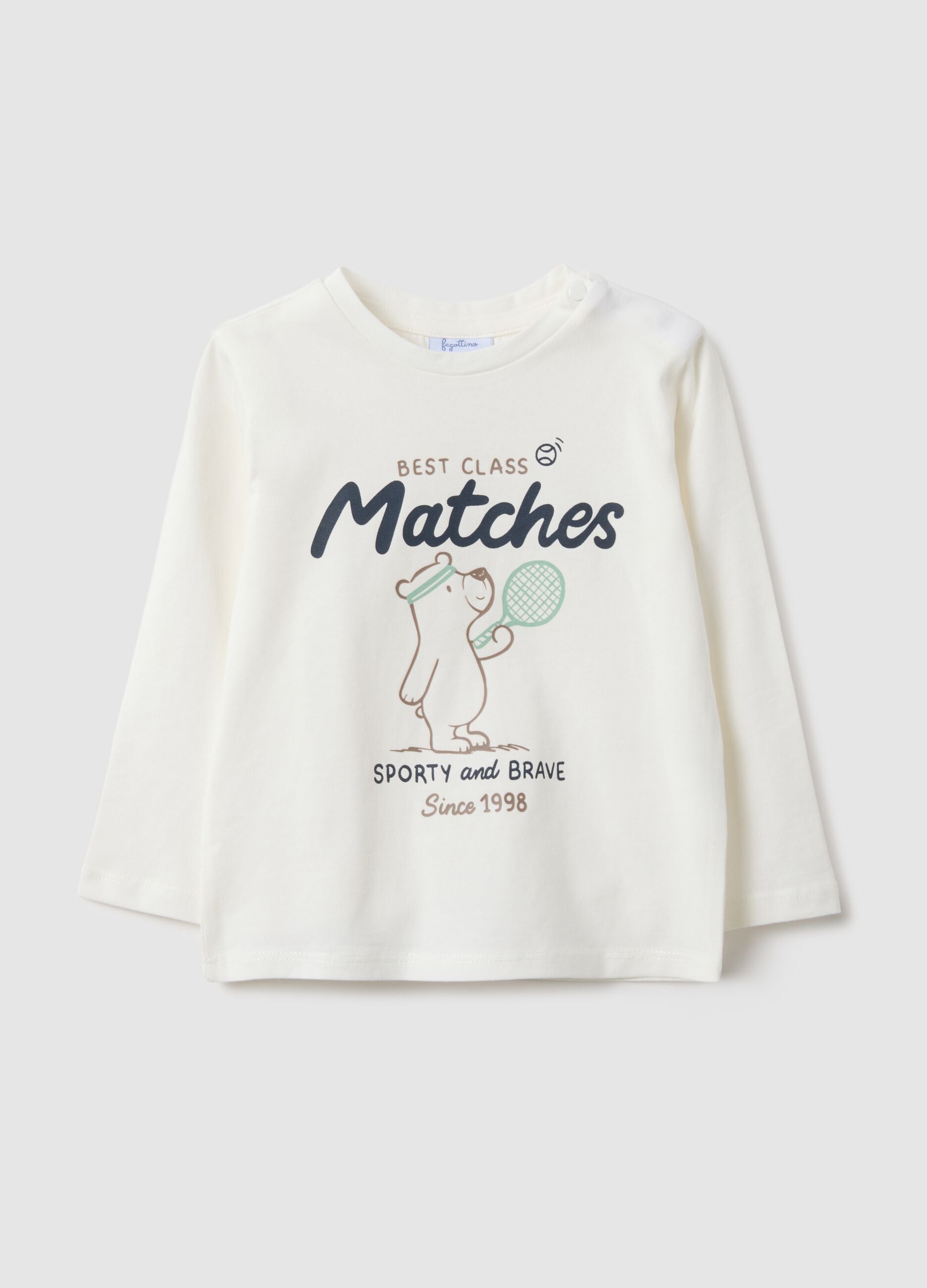 White pure cotton regular fit children's t-shirt with print