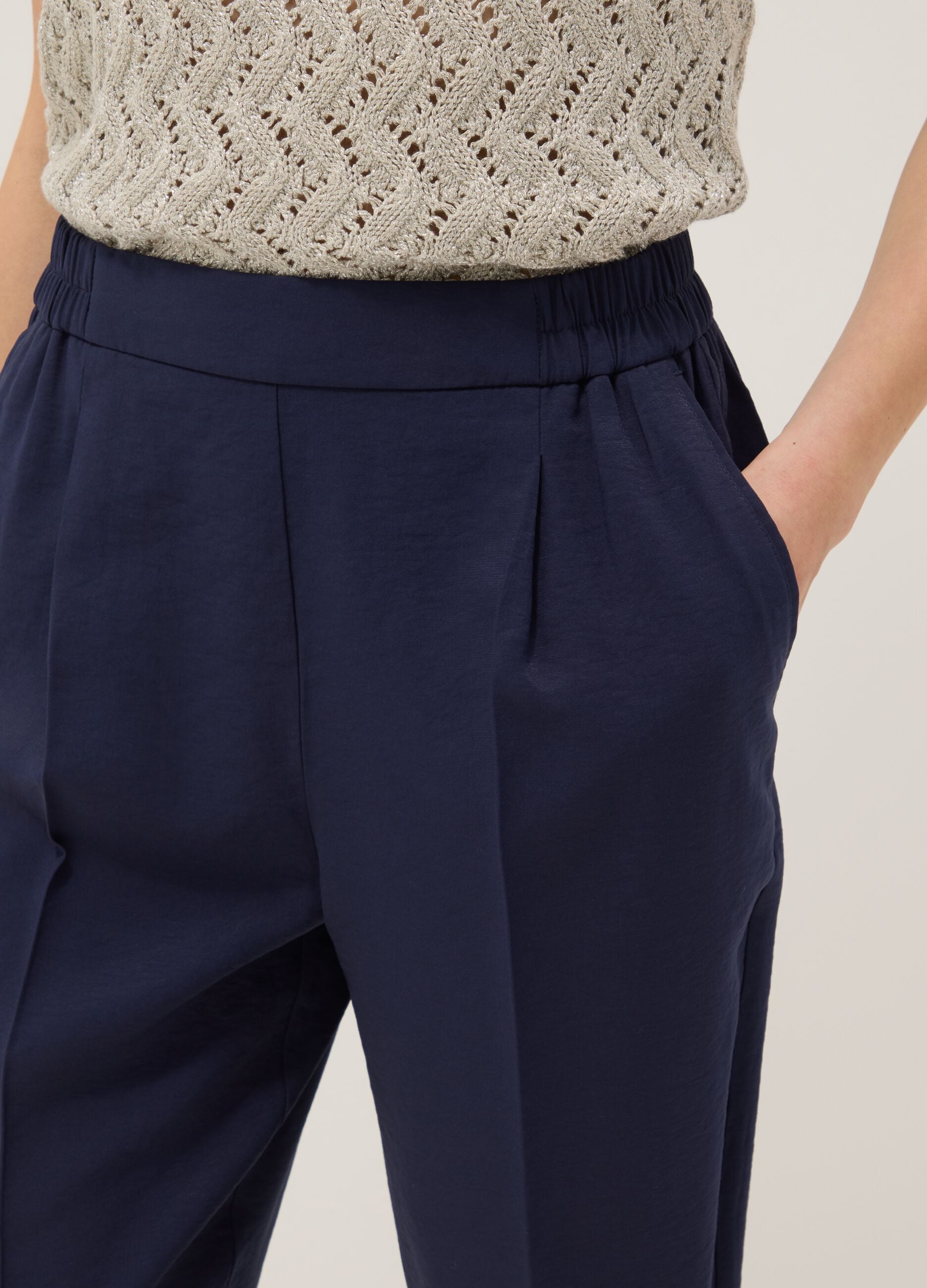 Blue regular fit viscose blend trousers