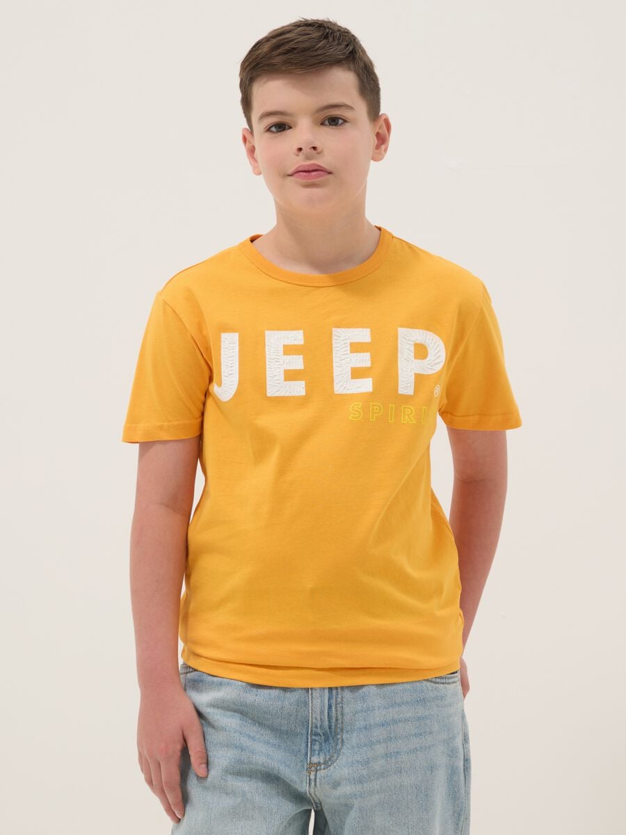 T-shirt in puro cotone arancione da bambino regular fit con stampa_0