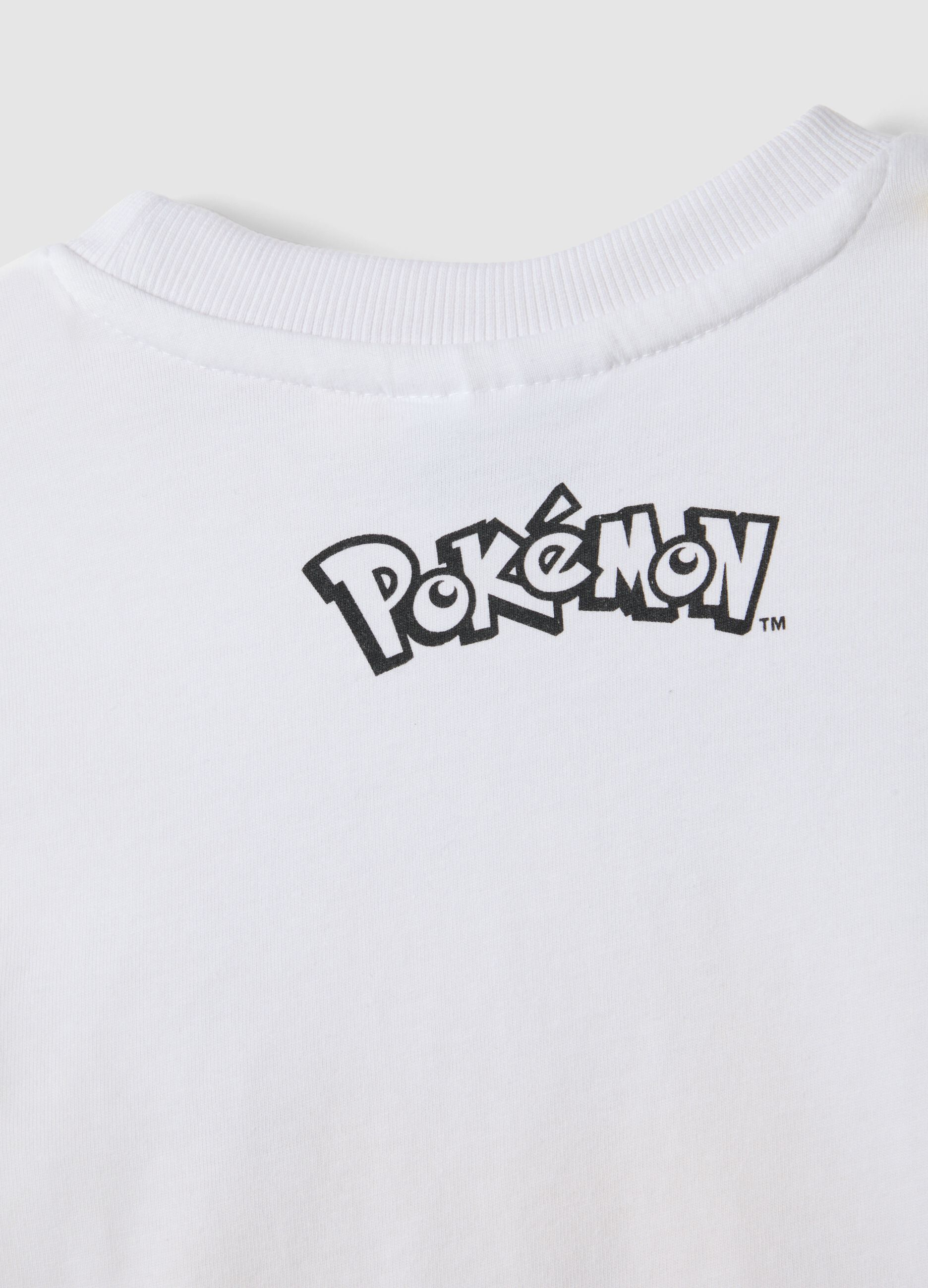 White pure cotton regular fit kids' t-shirt with Pikachu