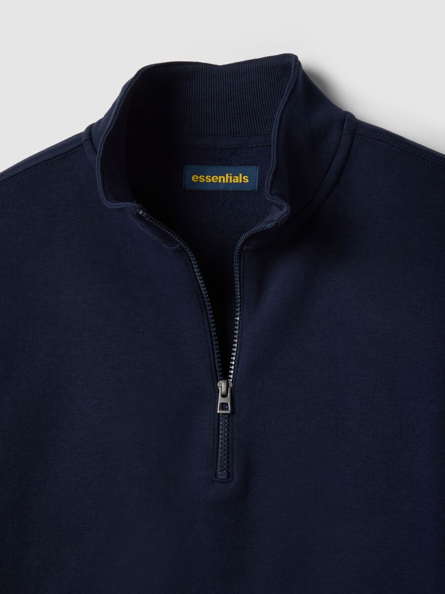 Blue regular fit cotton blend sweatshirt with half zip_5