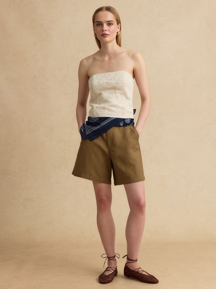 Beige linen and viscose blend shorts_0