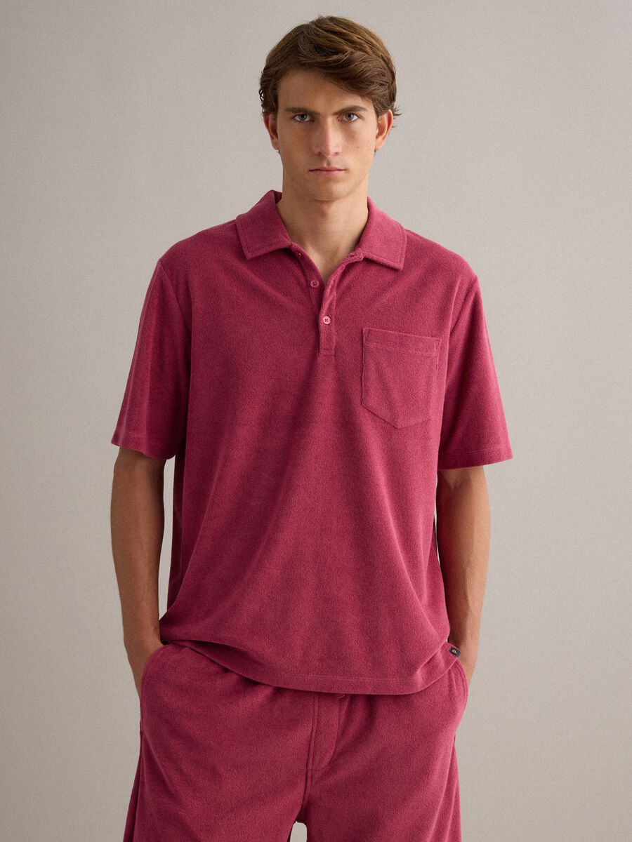 Red cotton-blend polo shirt_0
