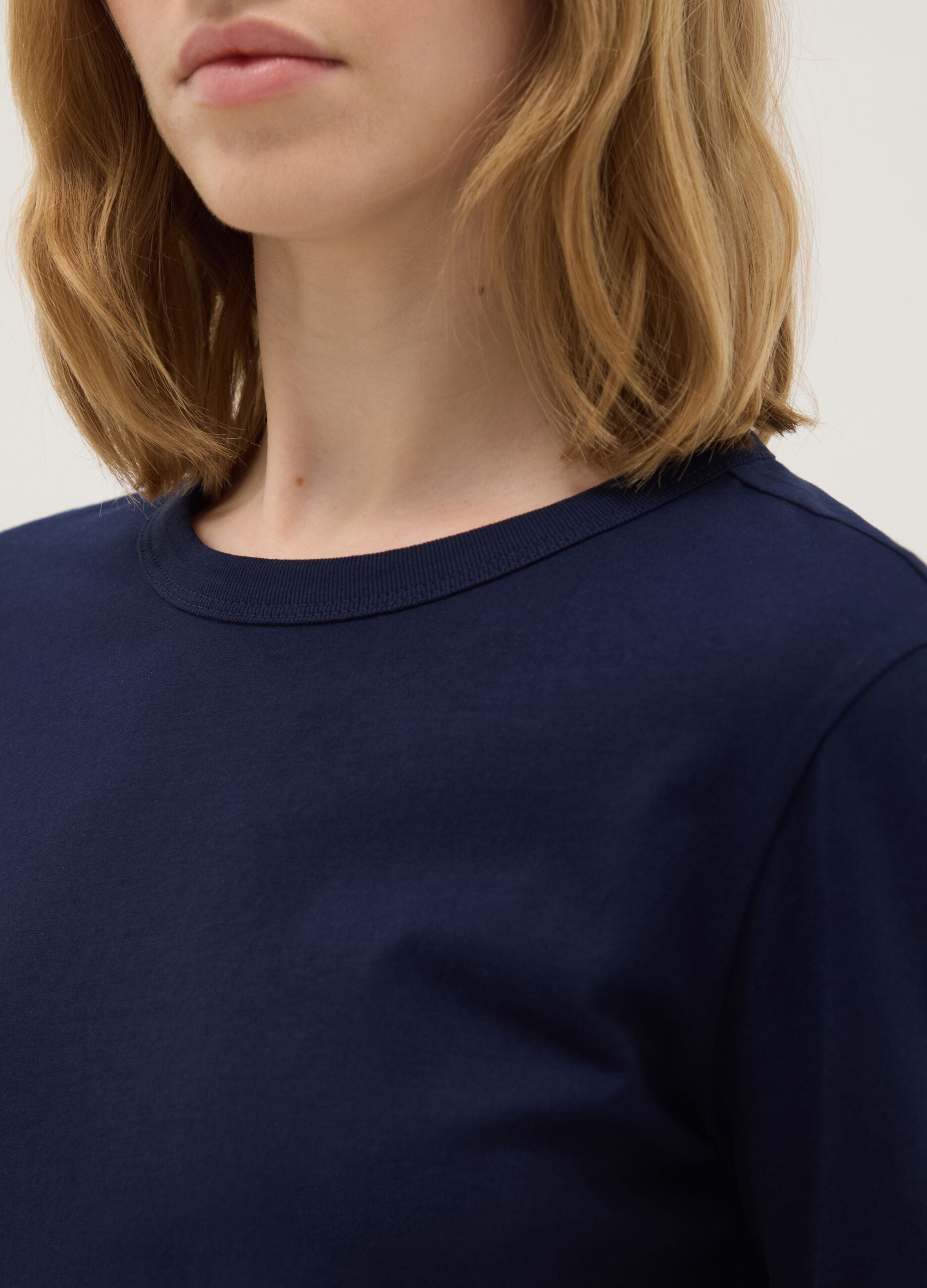 Men's long sleeve blue T-shirt in pure cotton regular fit
