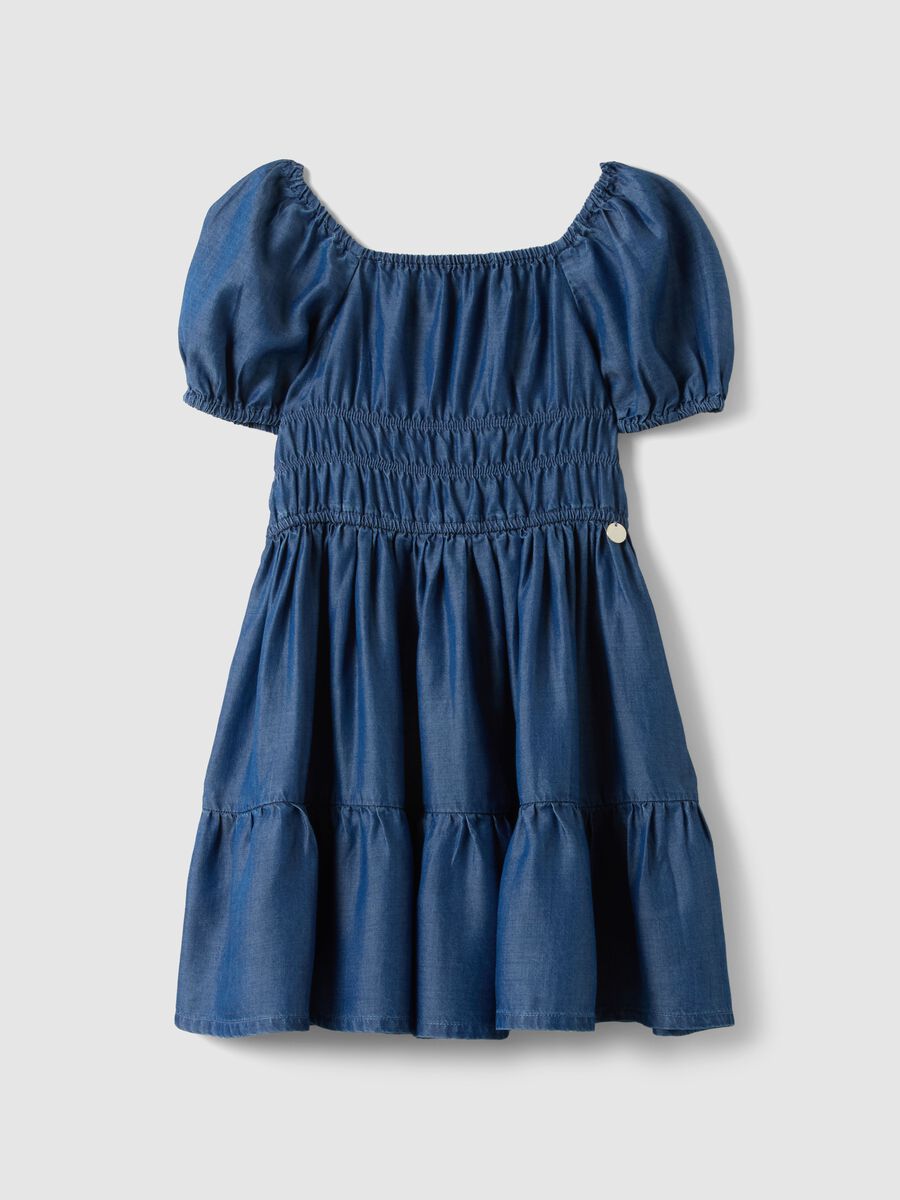 Girls' regular fit blue dress in pure lyocell with elastic_0