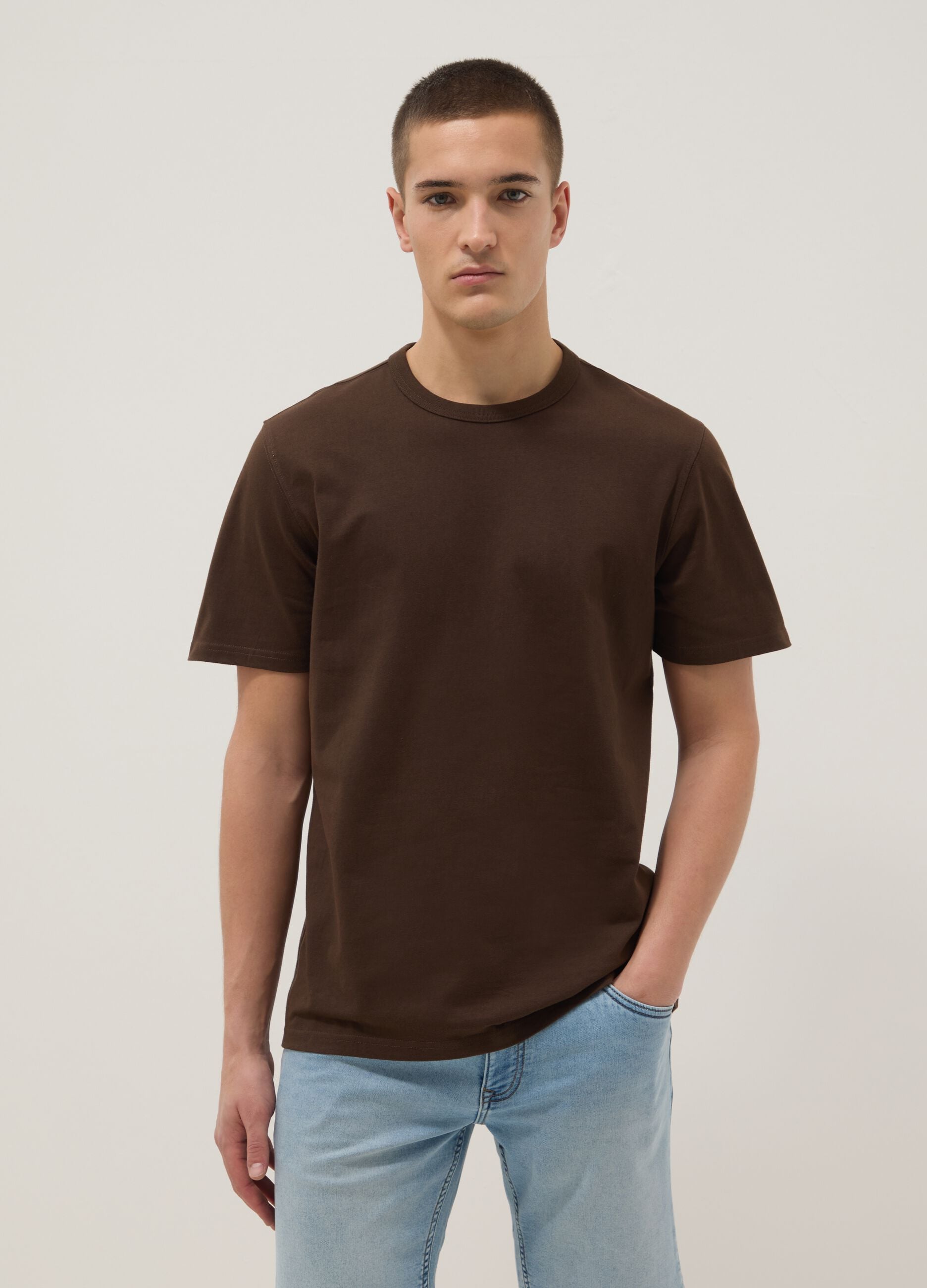 Brown regular fit pure cotton short sleeve T-shirt