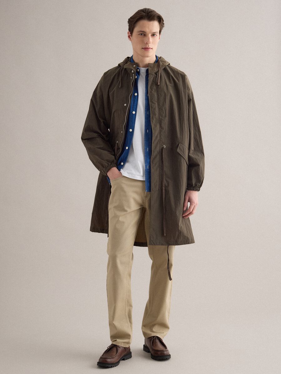Brown regular fit parka jacket with full zip and hood_1