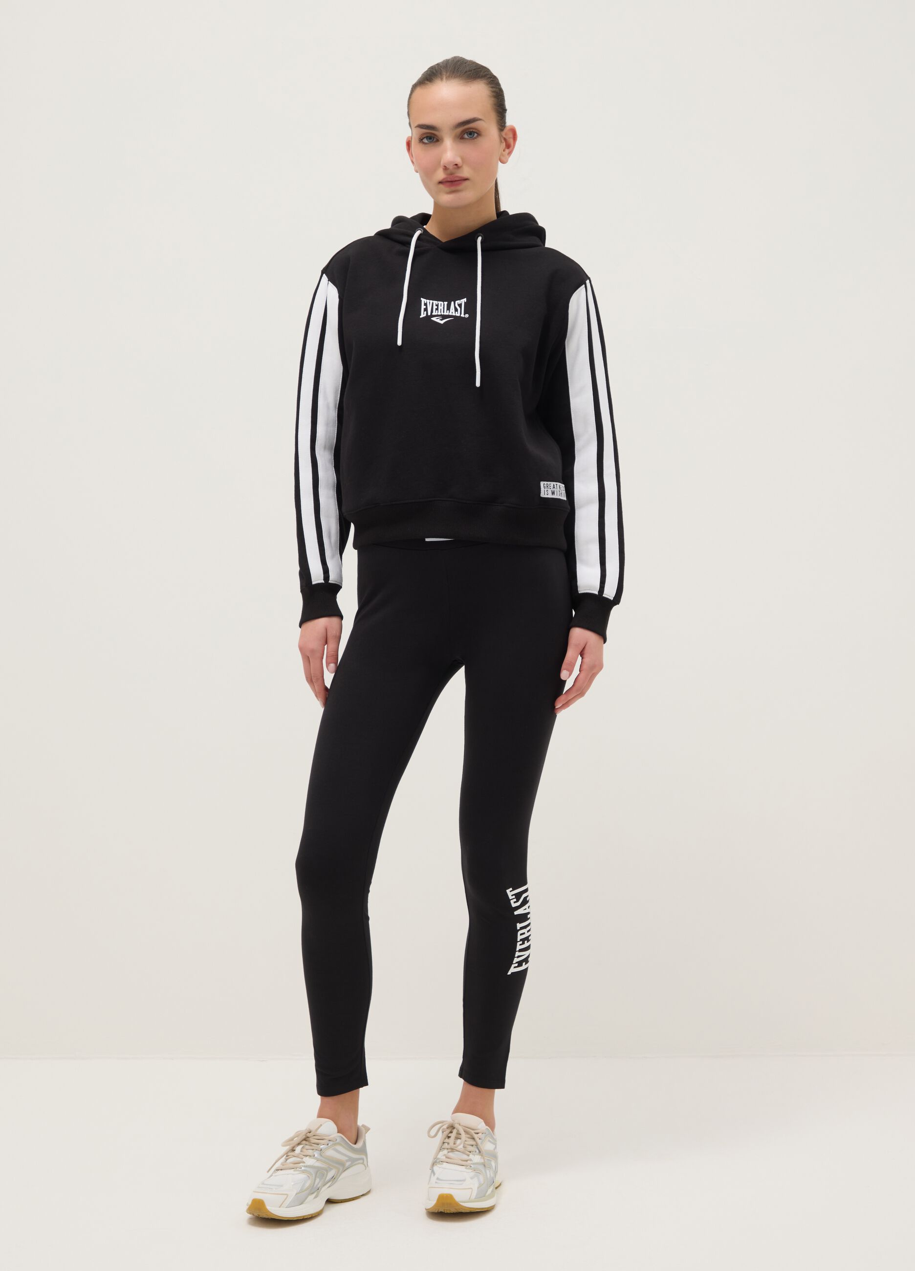Black stretch cotton leggings regular fit with Everlast logo