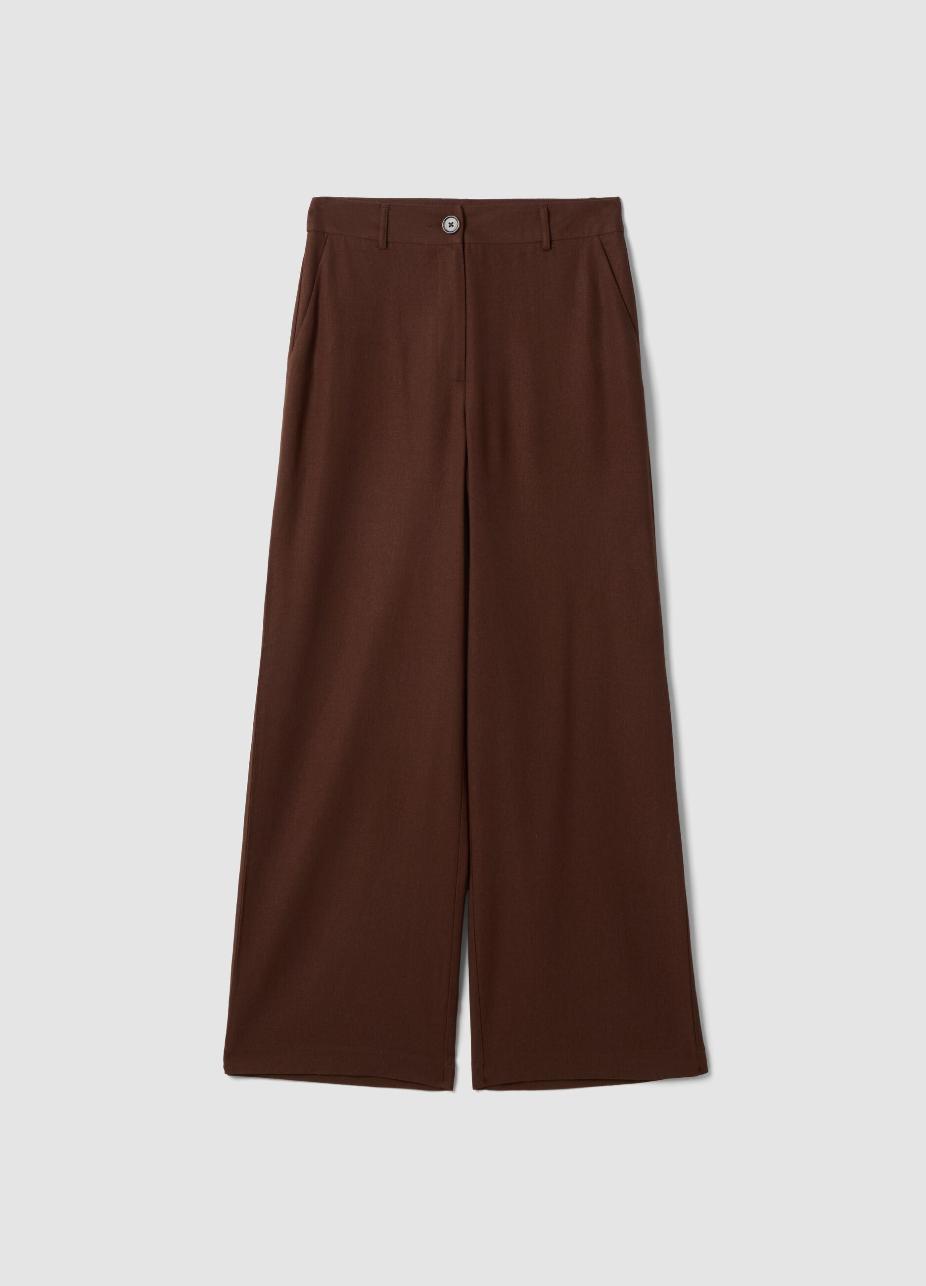 Brown straight chino trousers in viscose and linen blend regular fit