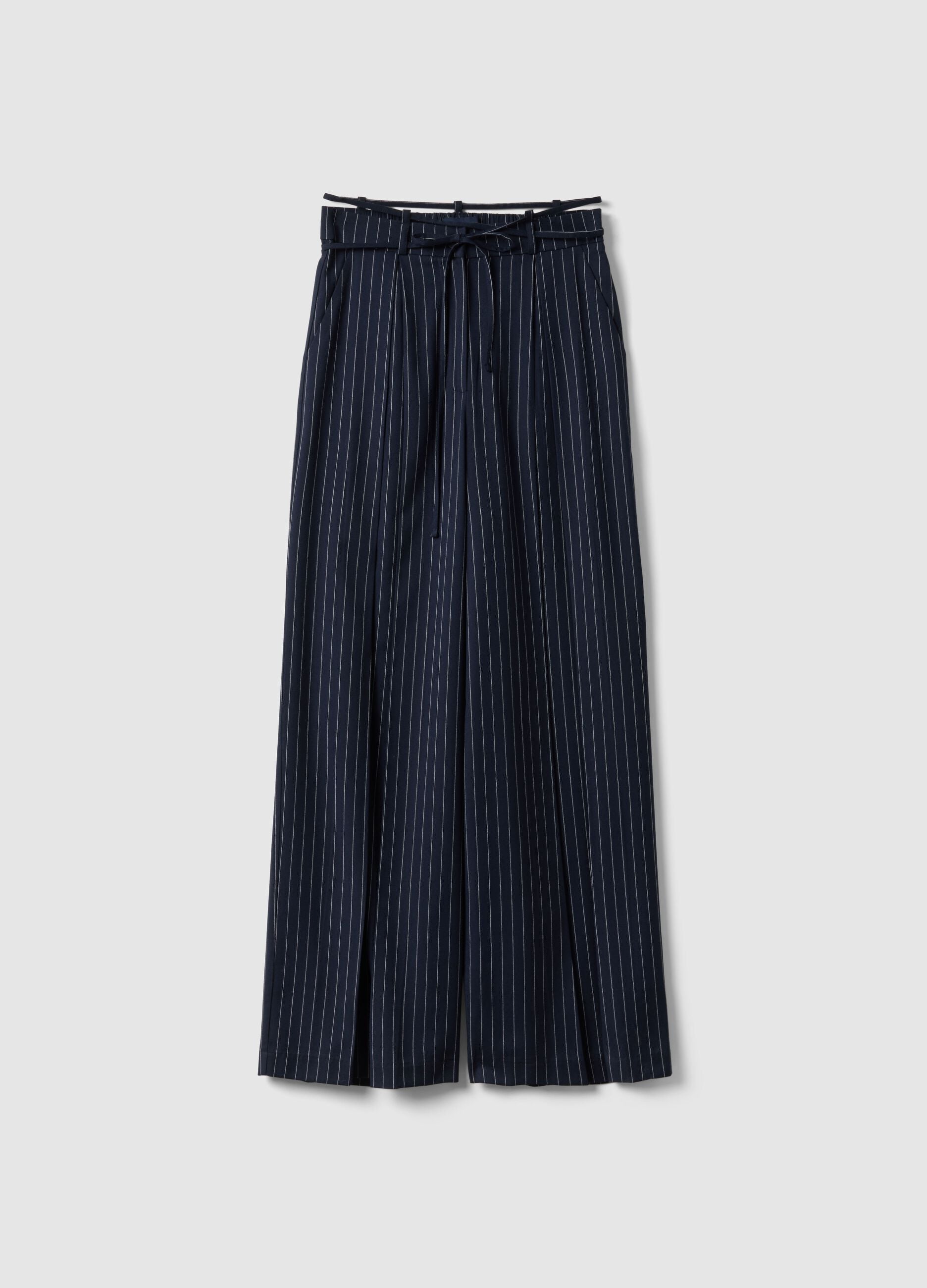 Multicolour Stripe Flare Trousers in Viscose Blend