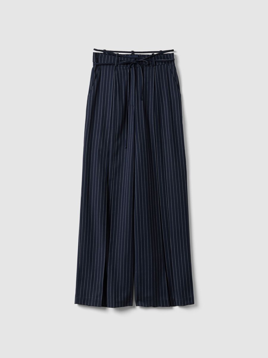 Multicolour Stripe Flare Trousers in Viscose Blend_0