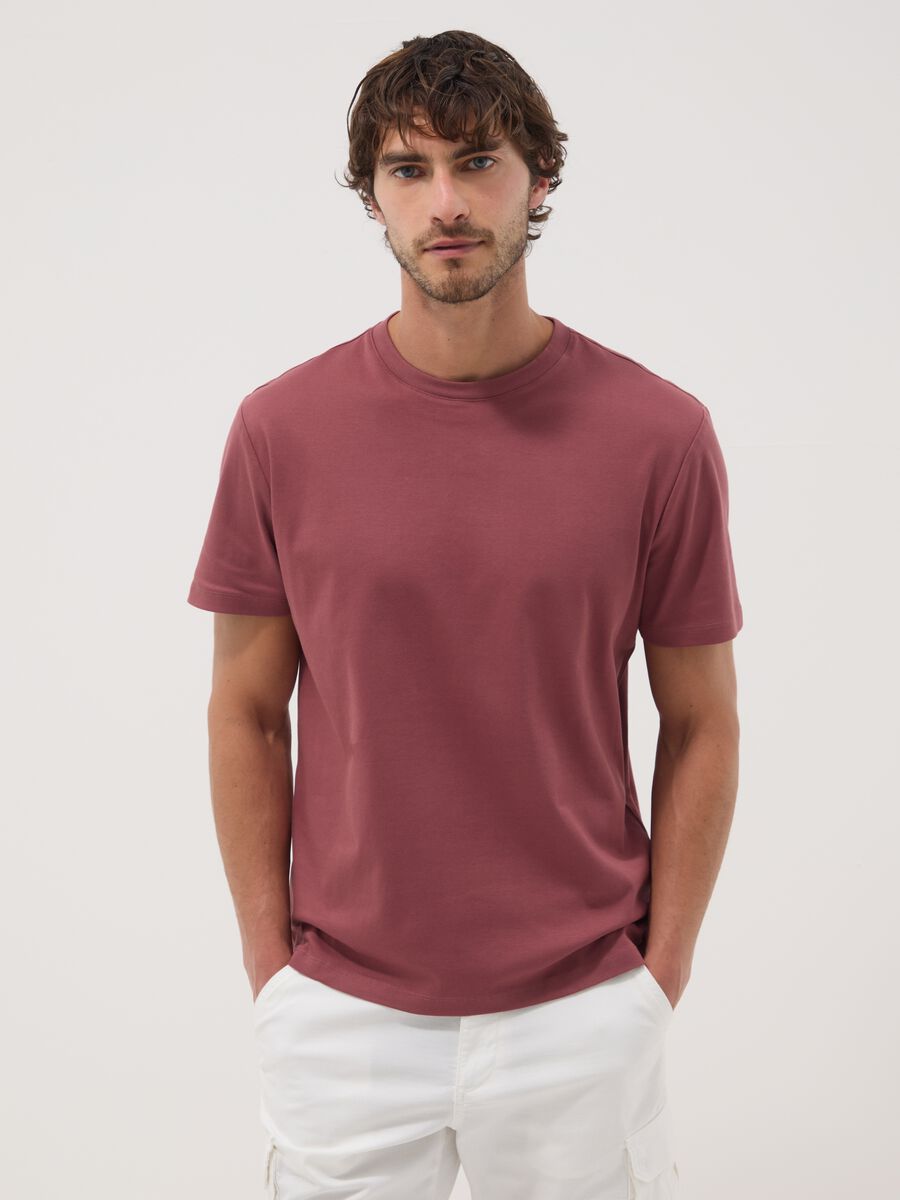 Red mercerised pure cotton slim-fit T-shirt_1
