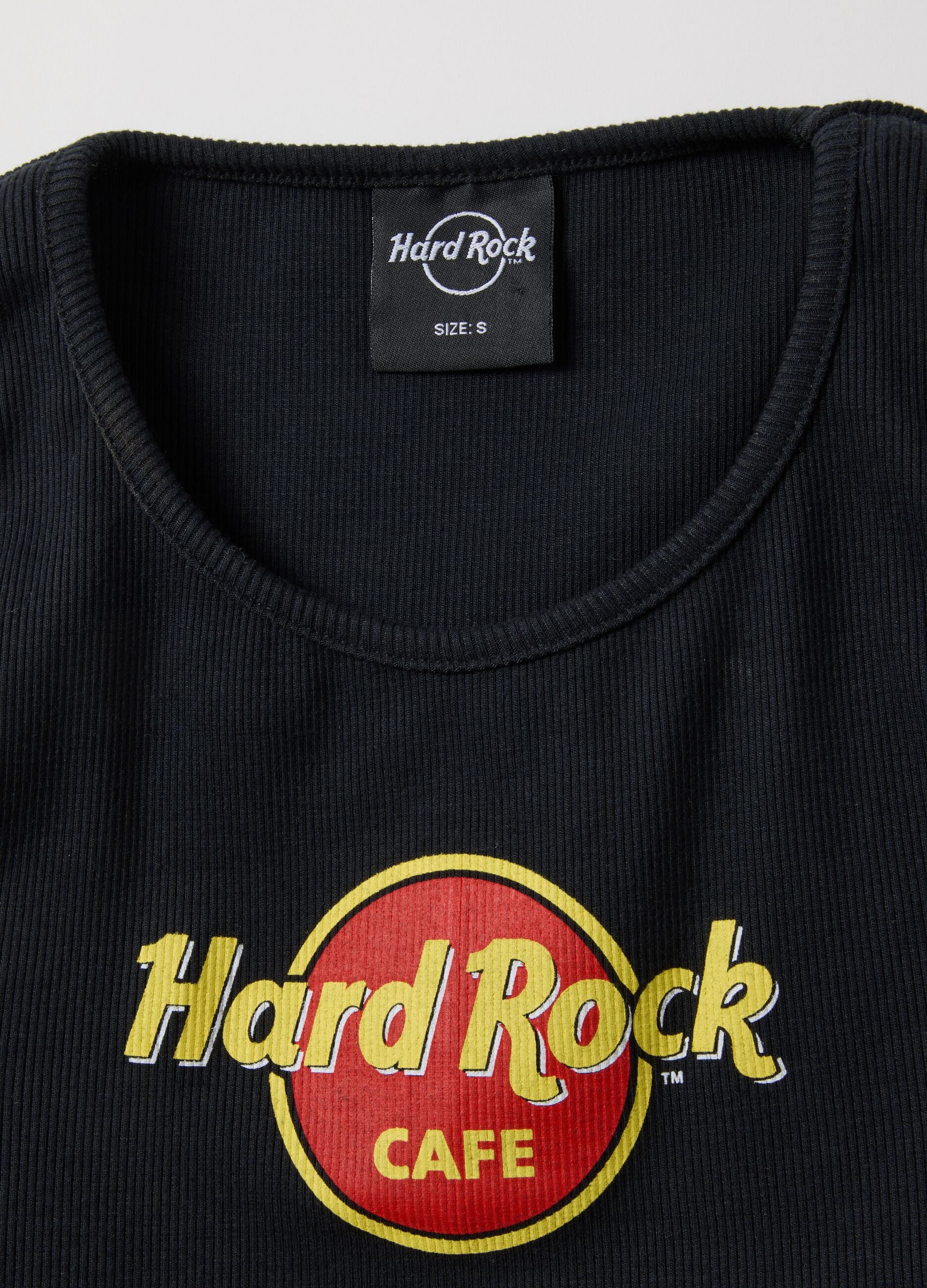 Black cotton blend regular fit tank top with Hard Rock Cafe logo
